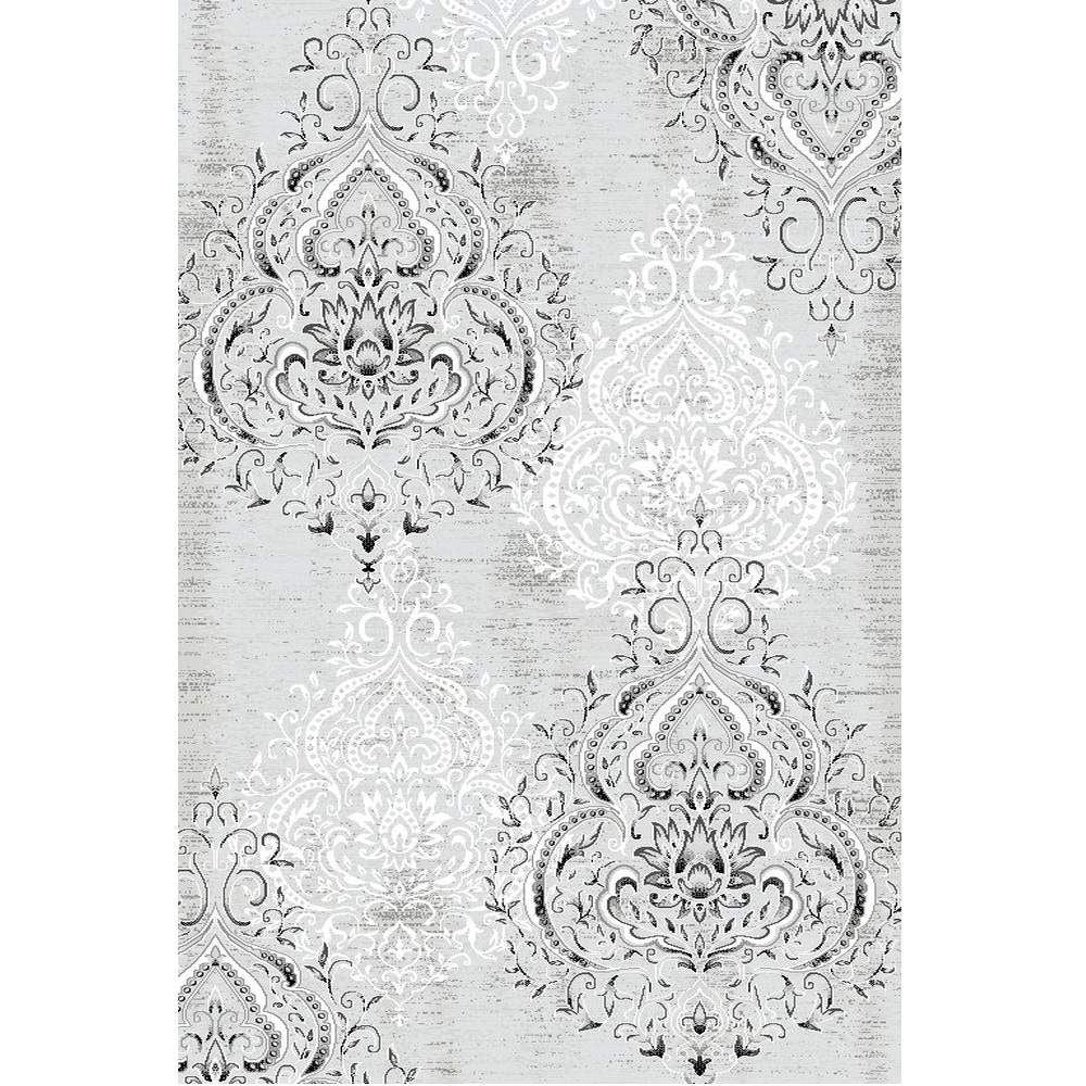 Damask Gray & White Rug