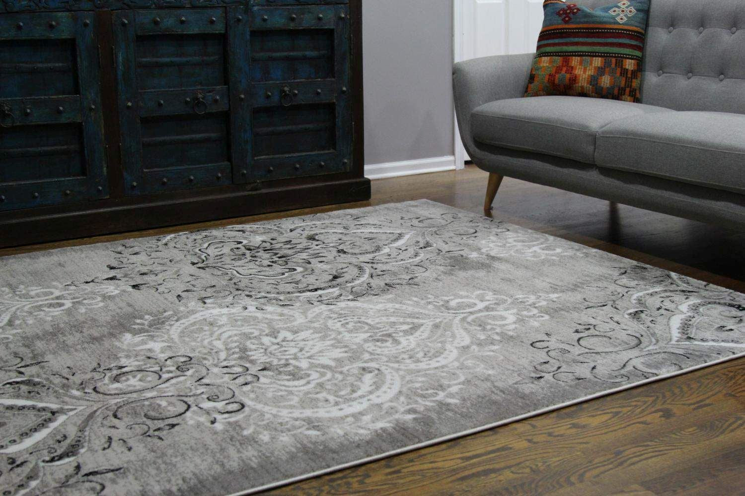 Damask Gray & White Rug