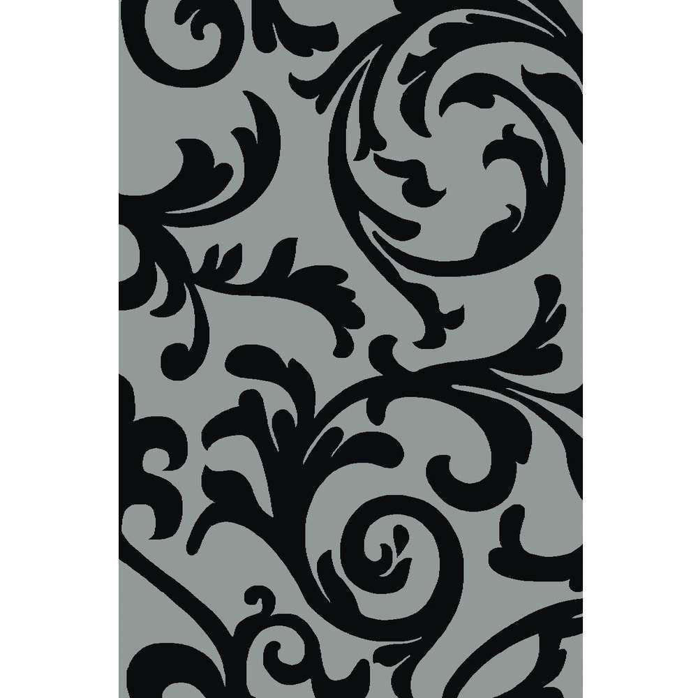 Floral Vine Patterned Gray Rug