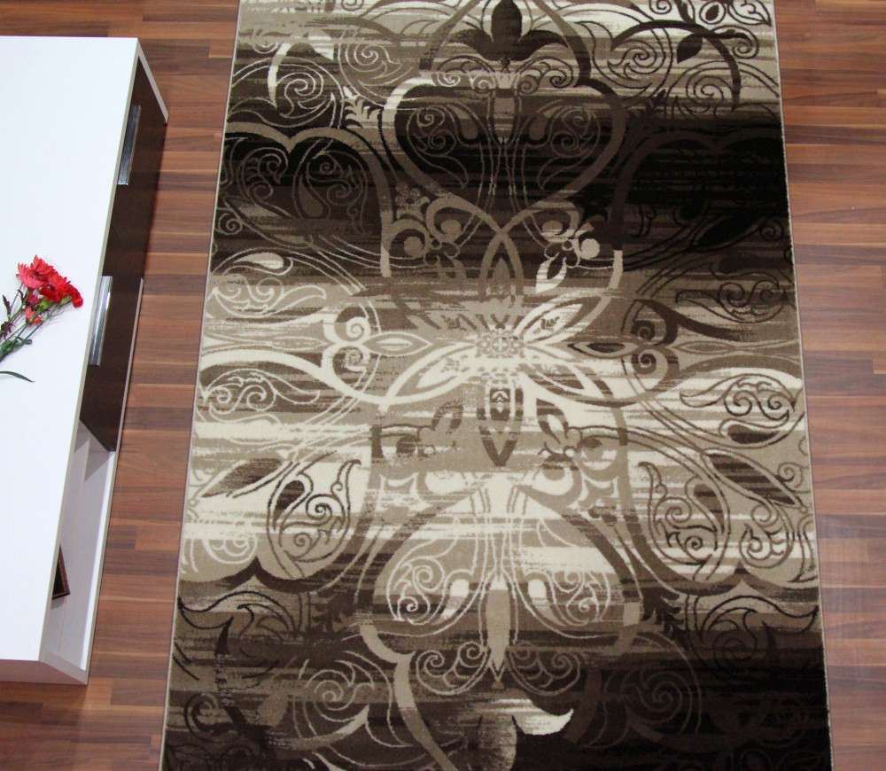 Neutral Damask Brown Rug