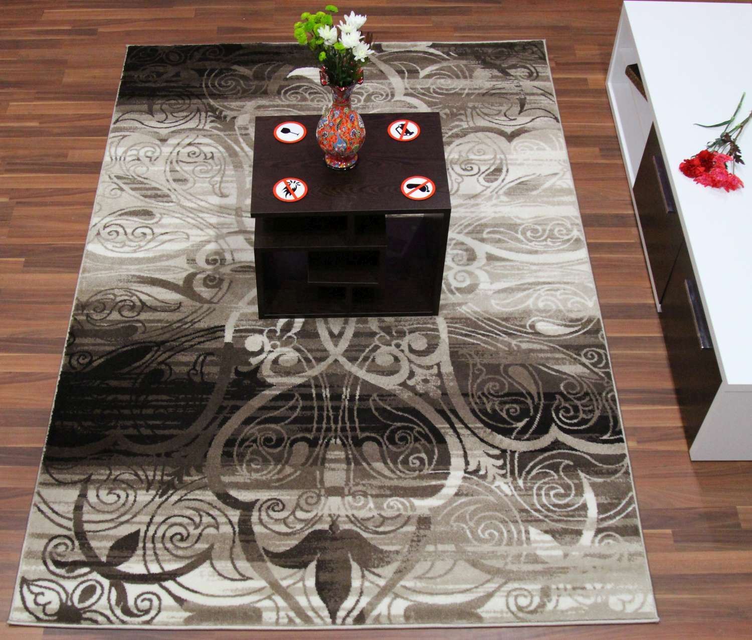 Neutral Damask Brown Rug