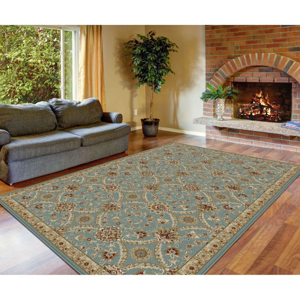 Oriental Blue Rug with All Over Pattern