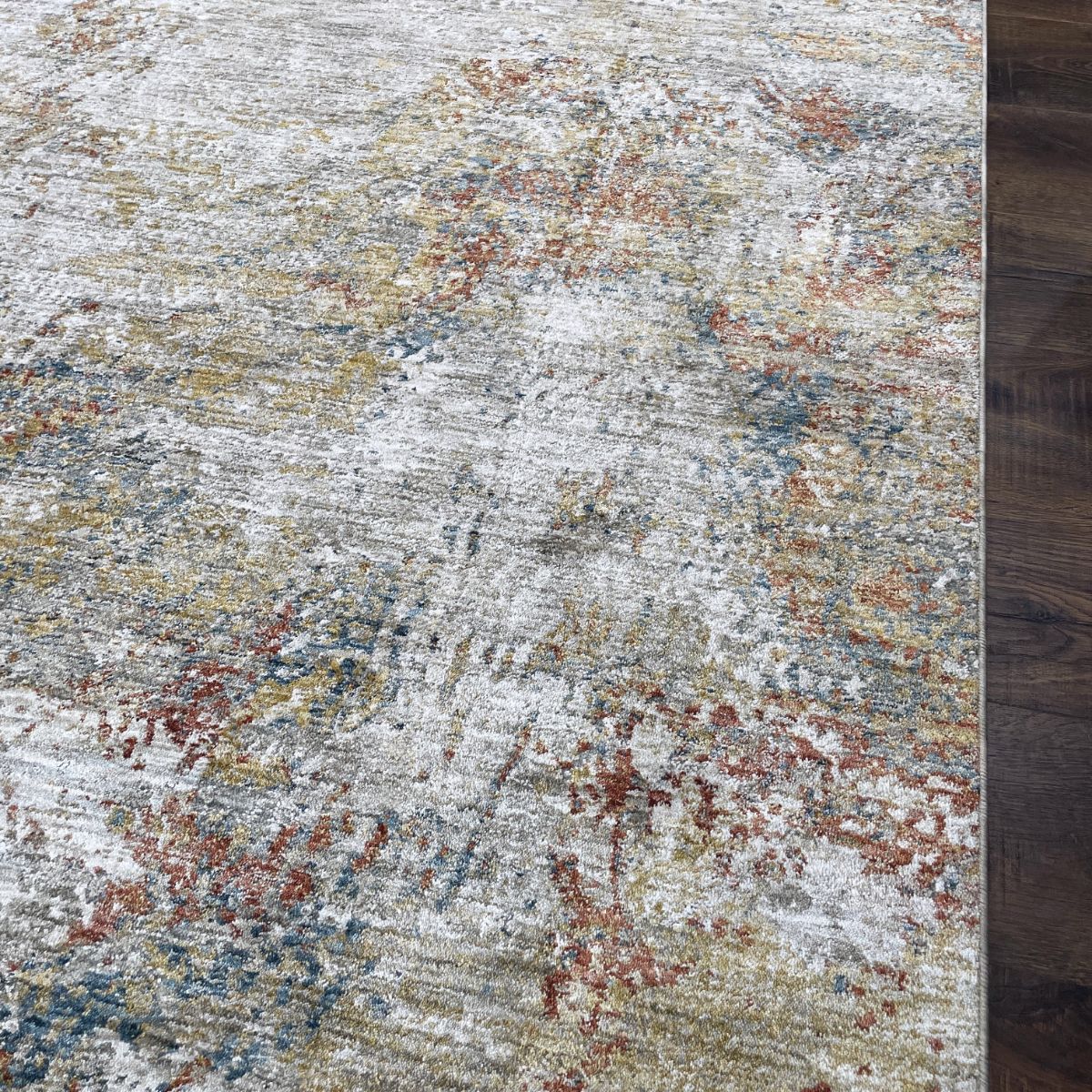 Sisley Abstract Neutral Cream Blue Low Pile Soft Rug