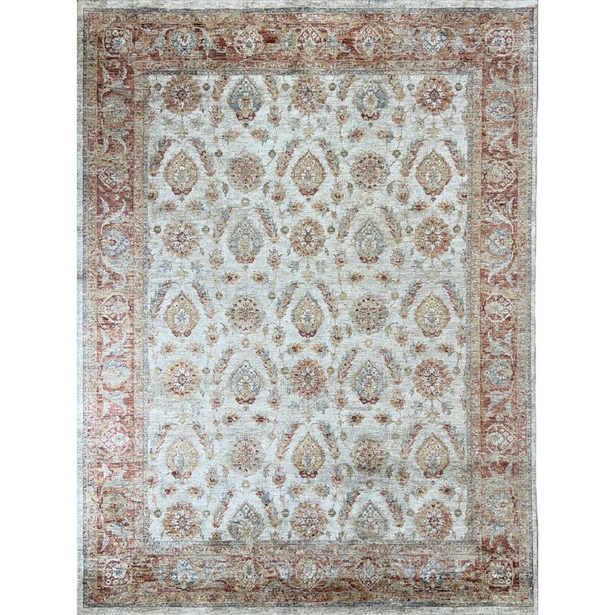 Sisley Blue and Rust Floral Vintage Distressed Rug