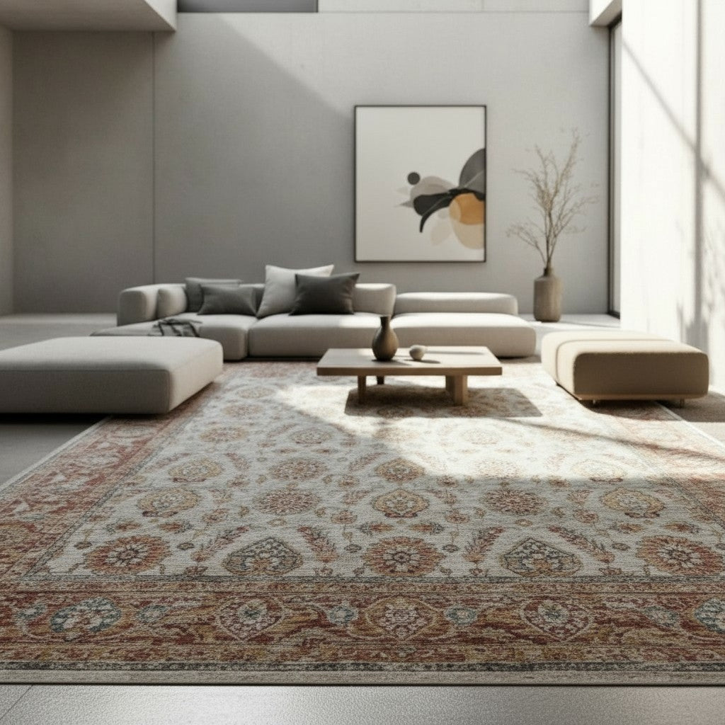 Sisley Blue and Rust Floral Vintage Distressed Rug