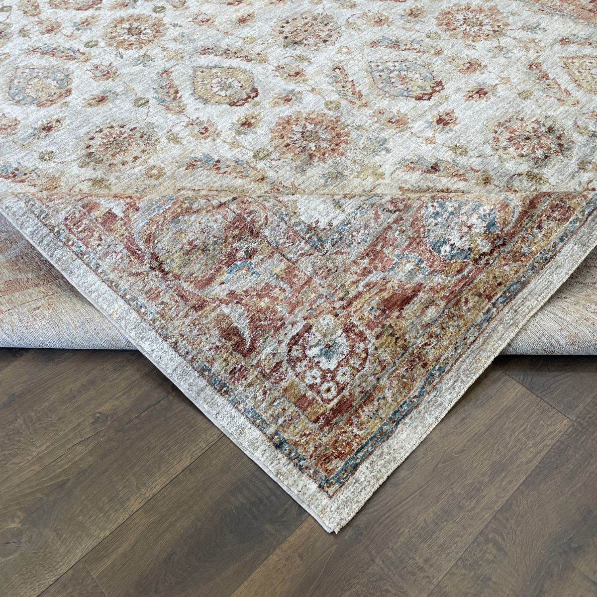 Sisley Blue and Rust Floral Vintage Distressed Rug
