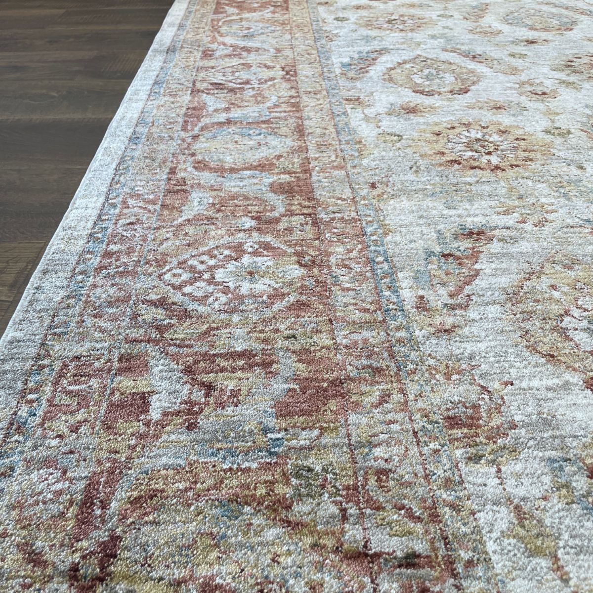 Sisley Blue and Rust Floral Vintage Distressed Rug