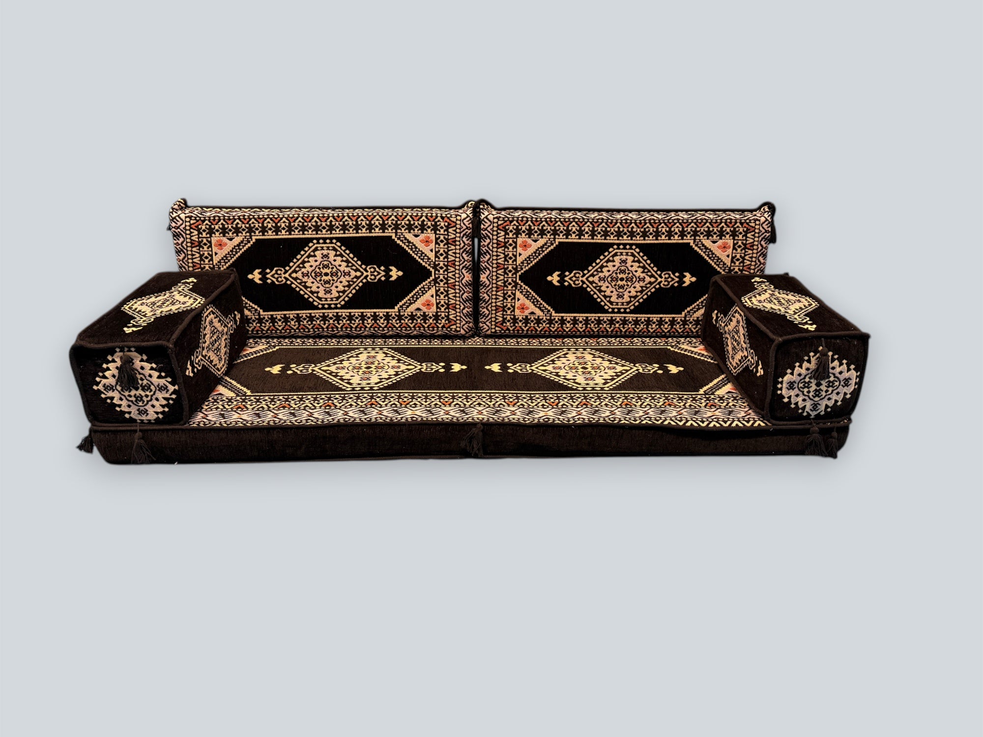 Black Loveseat Sofa Set, Turkish Palace Floor Seating Sectional Modular Couch Set