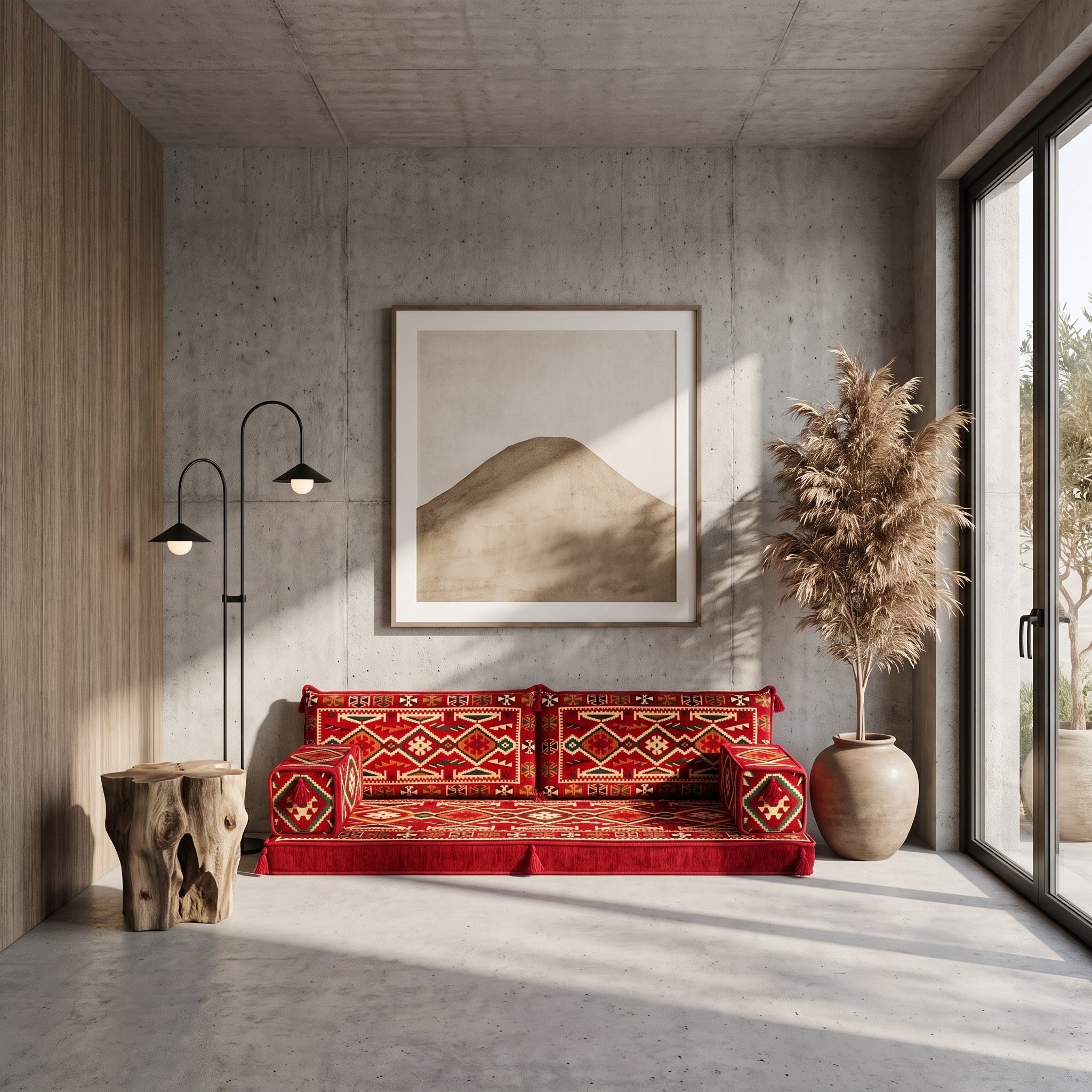 Red Loveseat Sofa Set, Anatolian Floor Seating Sectional Modular Couch Set