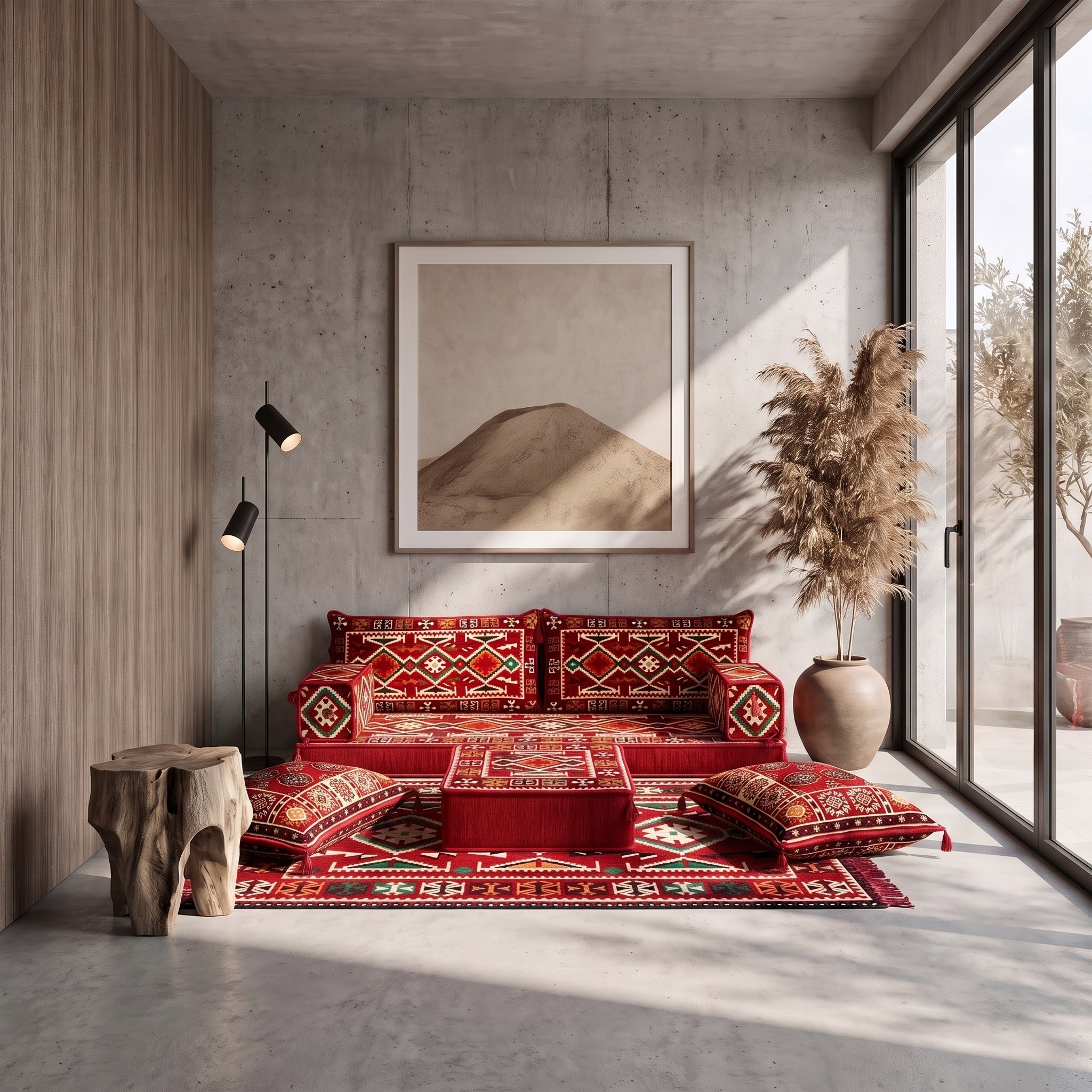 Red Loveseat Sofa Set, Anatolian Floor Seating Sectional Modular Couch Set
