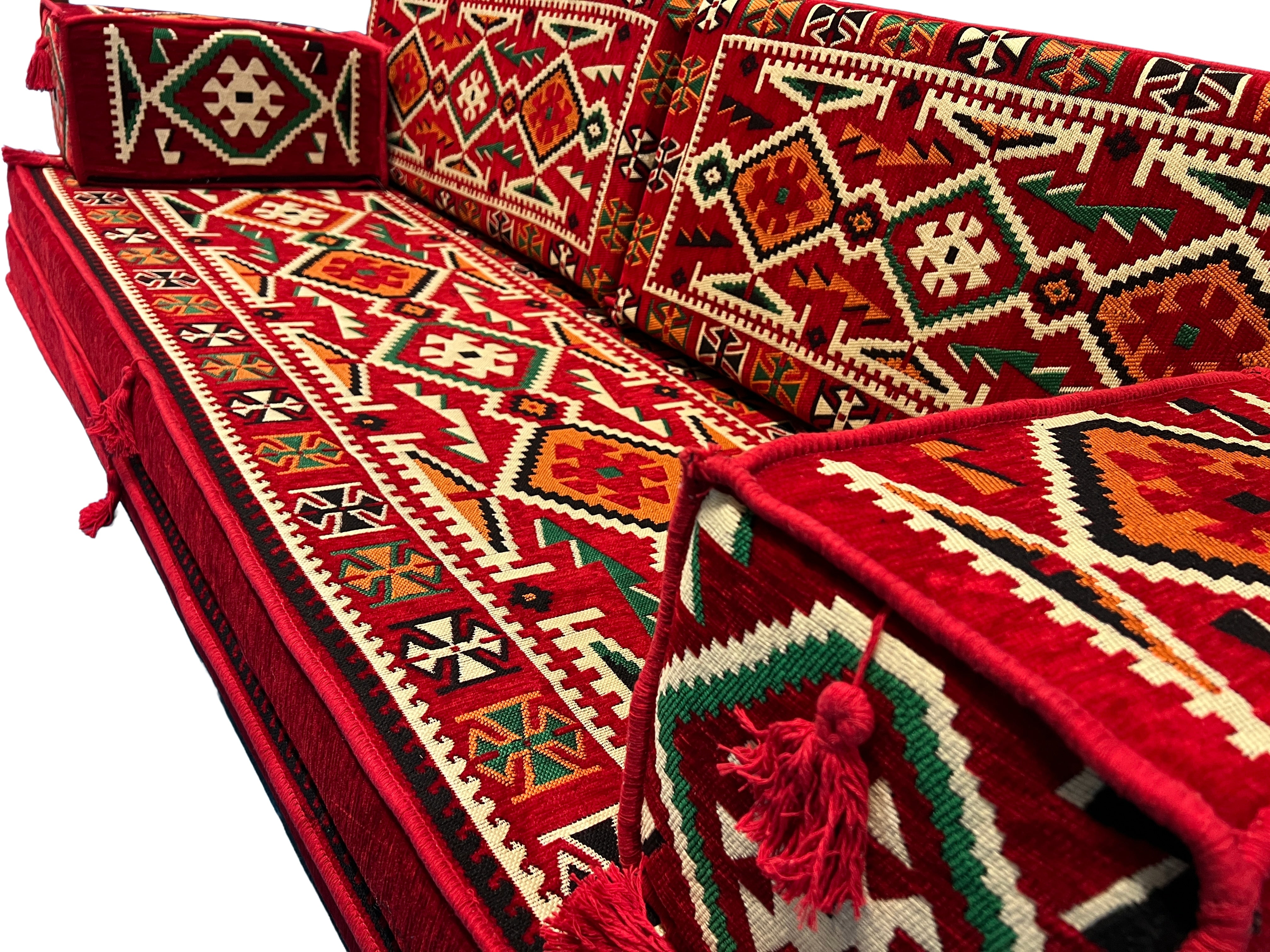 Red Loveseat Sofa Set, Anatolian Floor Seating Sectional Modular Couch Set