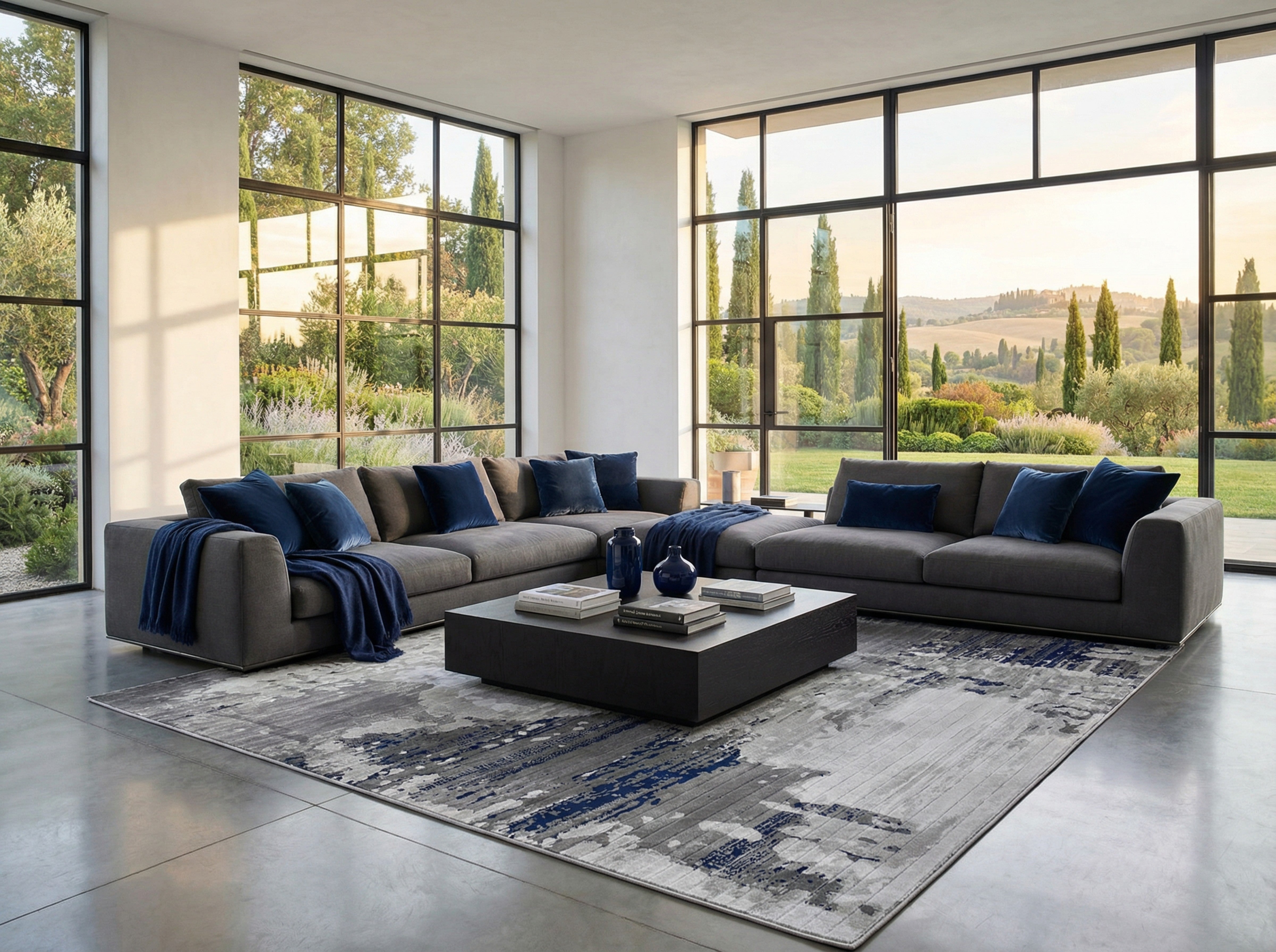 Pacific Blue Gray Abstract Rug