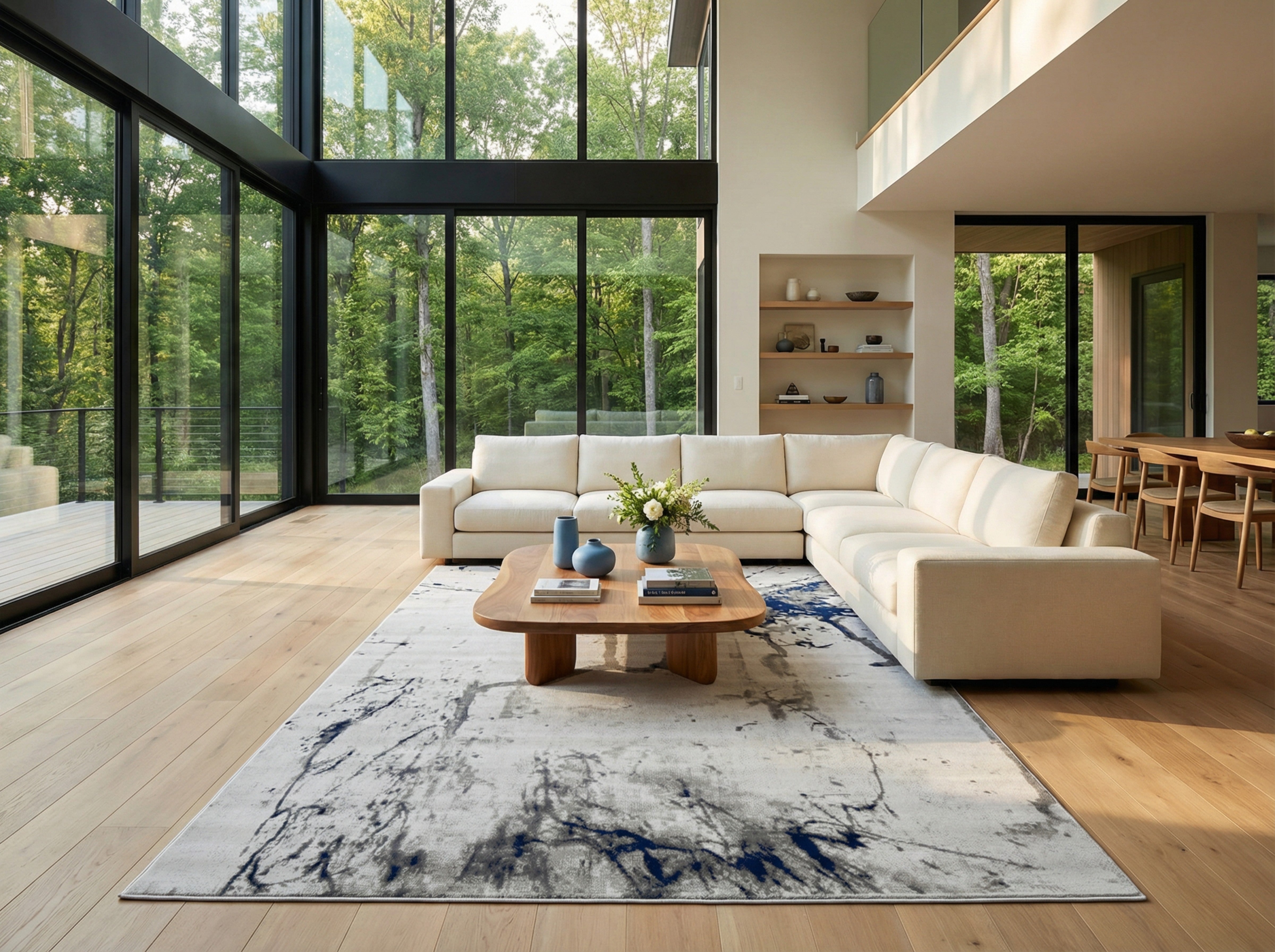 Pacific Blue Gray Brush Stroke Rug