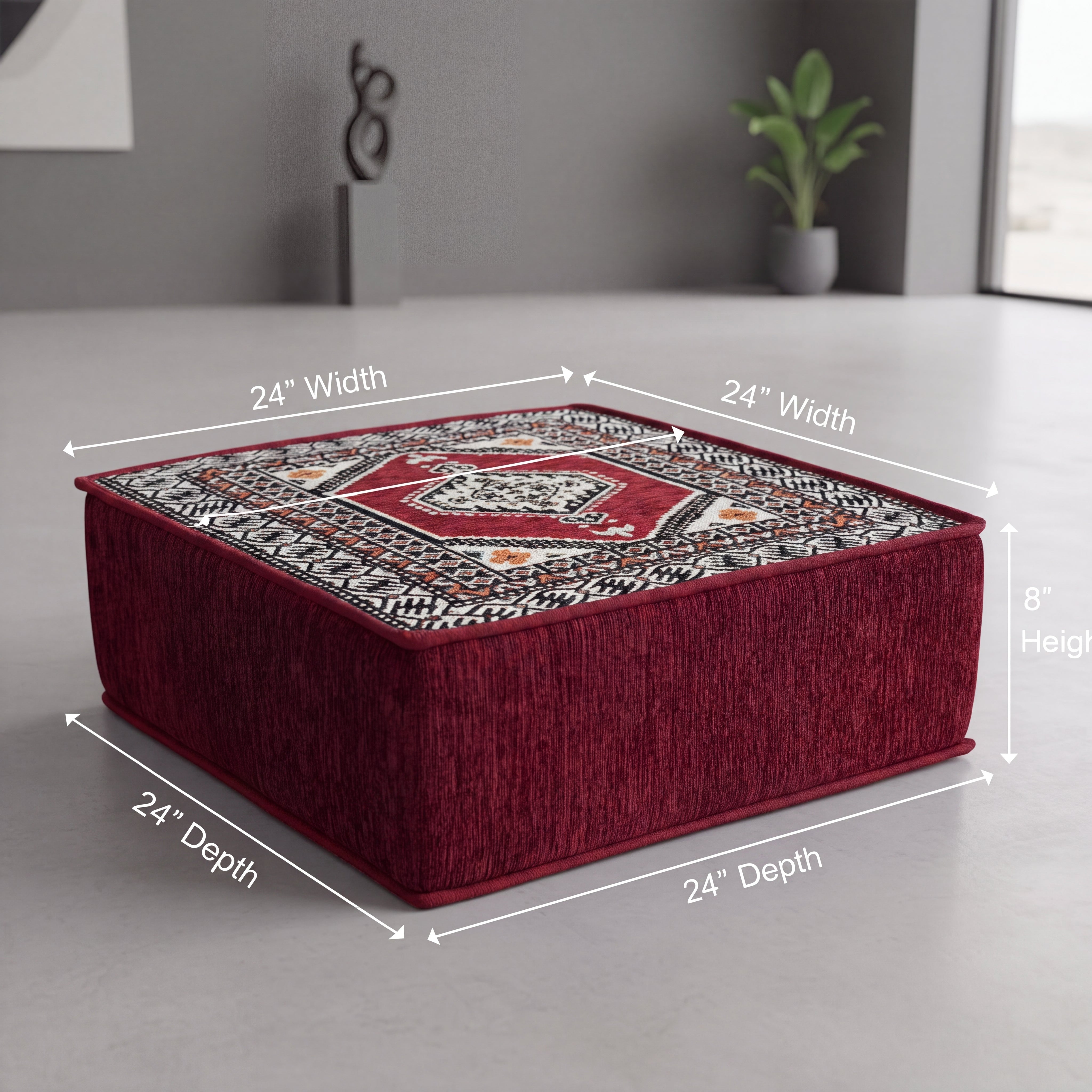 Burgundy U-Shaped Sofa Set, Turkish Palace Floor Seating Sectional Modular Couch Set