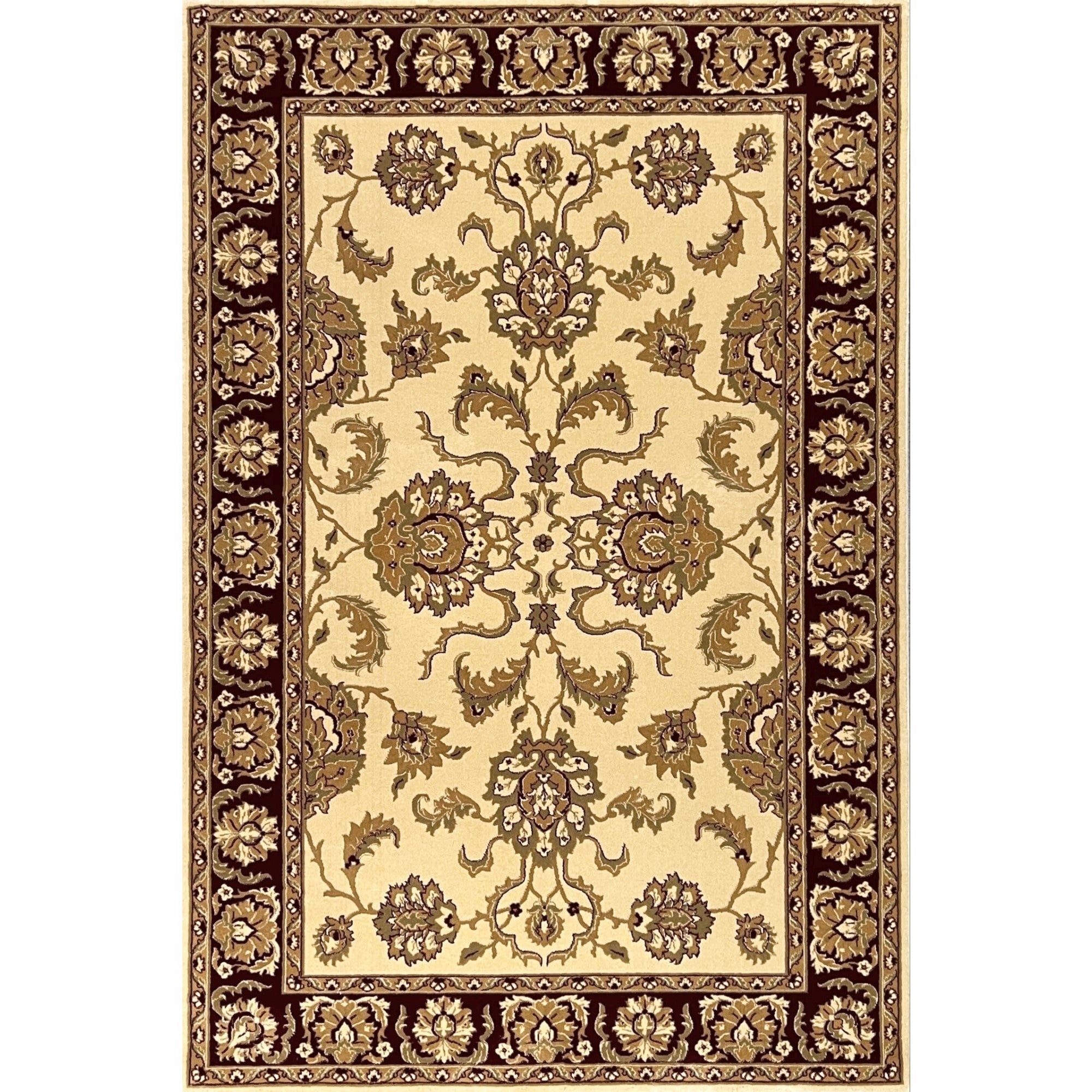 Classic Floral Oushak Beige and Burgundy Wool Rug