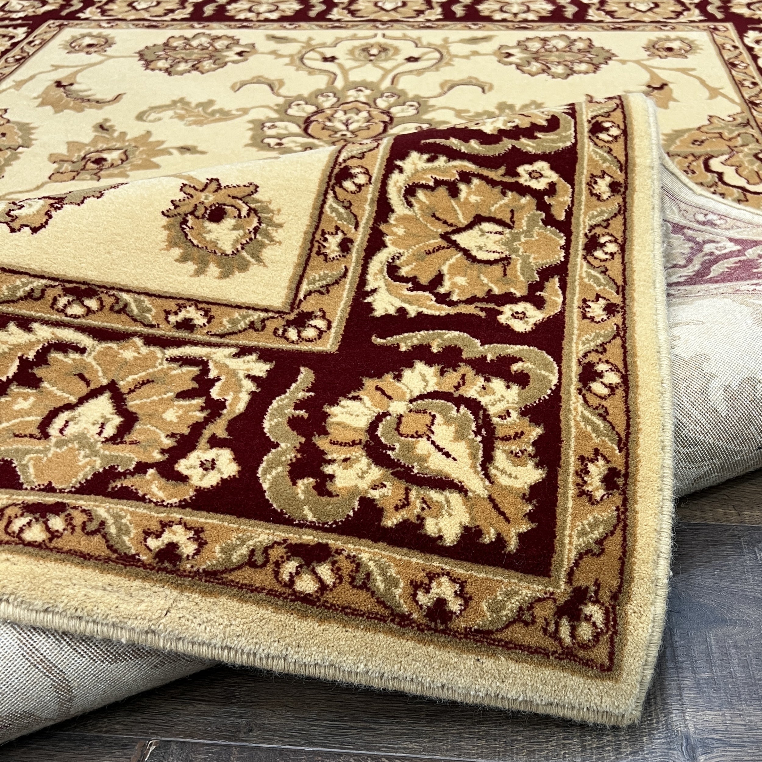 Classic Floral Oushak Beige and Burgundy Wool Rug