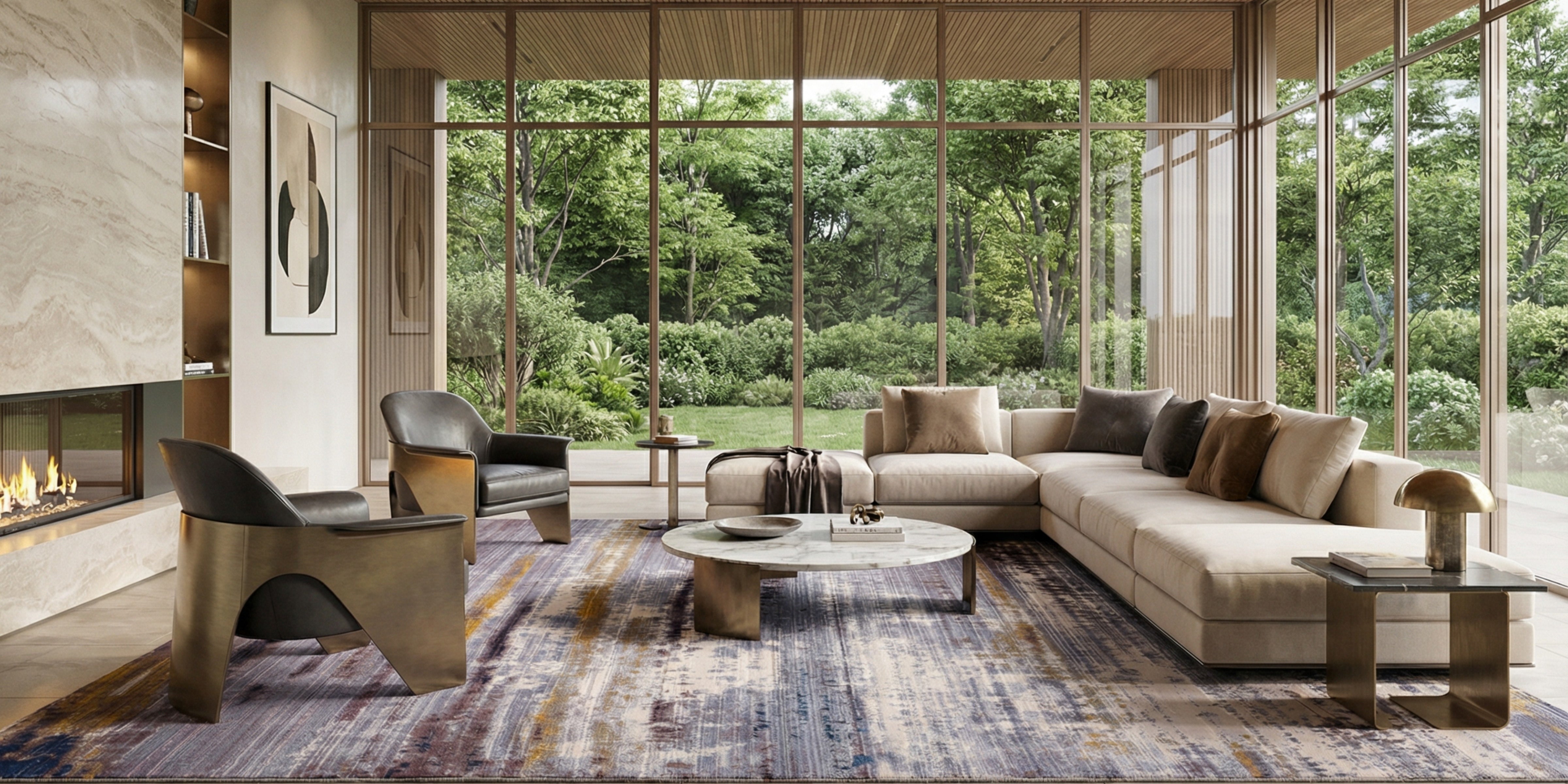 Modern Contemporary Area Rug Collection in Luxury Living Room, Abstract Rug in Ivory Gray Blue and Gold, Designer Contemporary Rugs for Modern Homes by Cozy Rugs