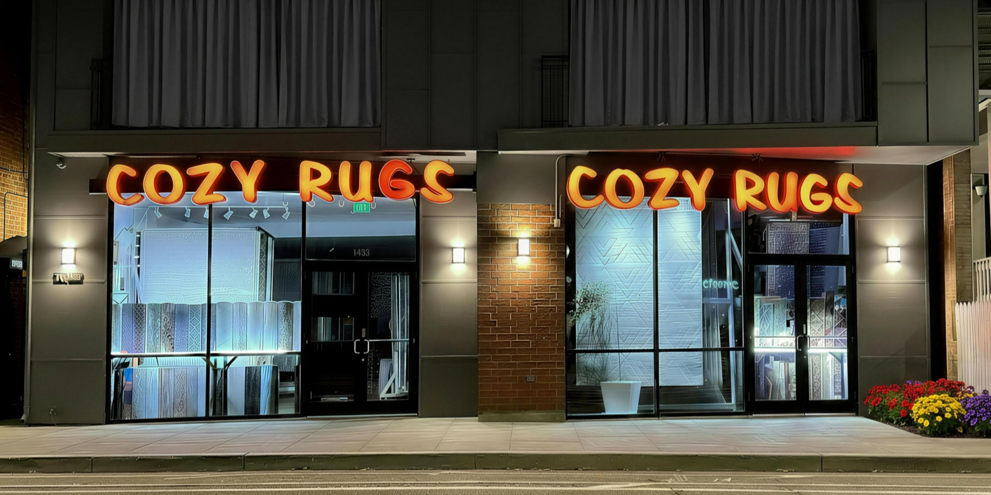 The exterior storefront of Cozy Rugs rug showroom in Lincoln Park, Chicago.