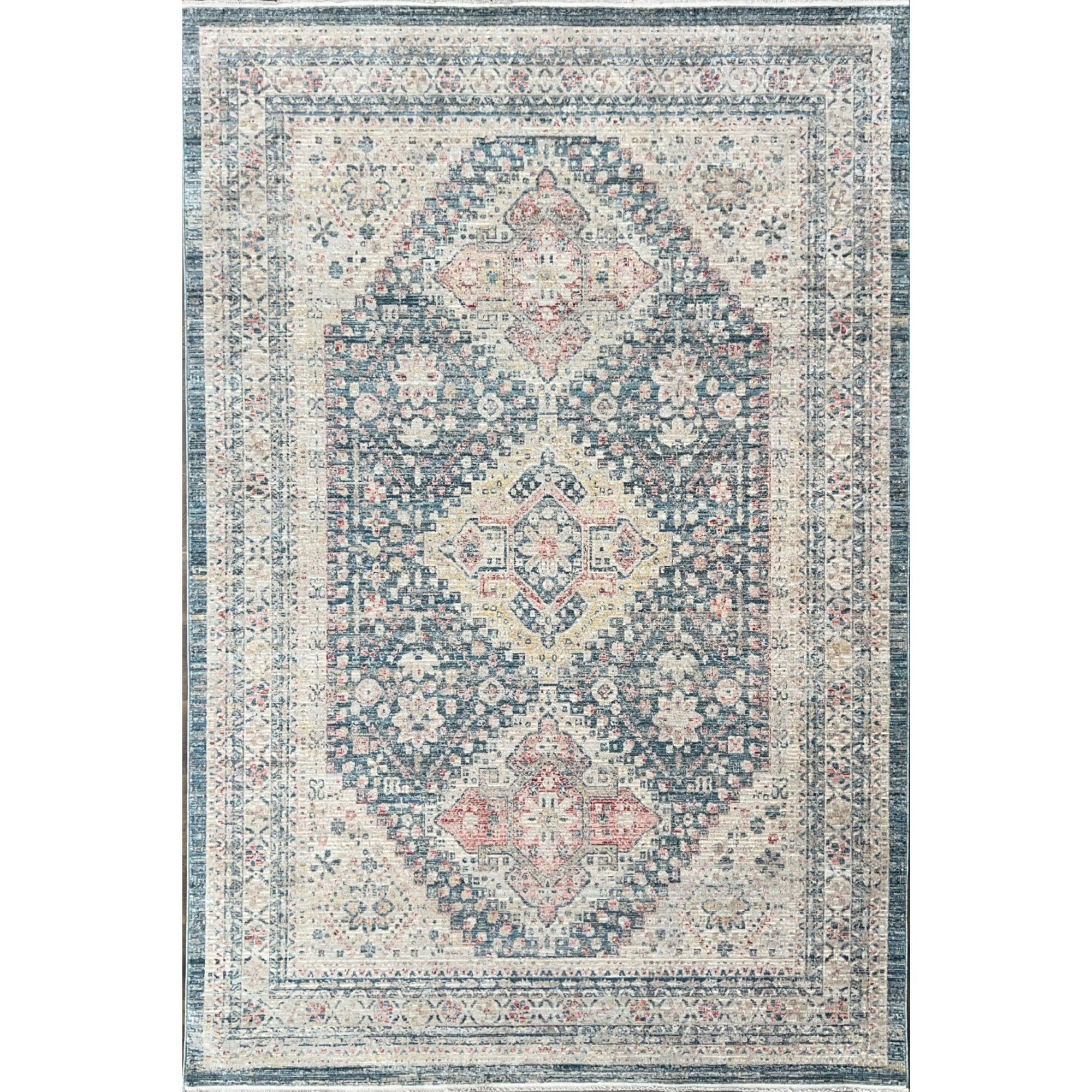 Unicasso Vintage Blue Diamond Trellis Area Rug with Soft Short Pile