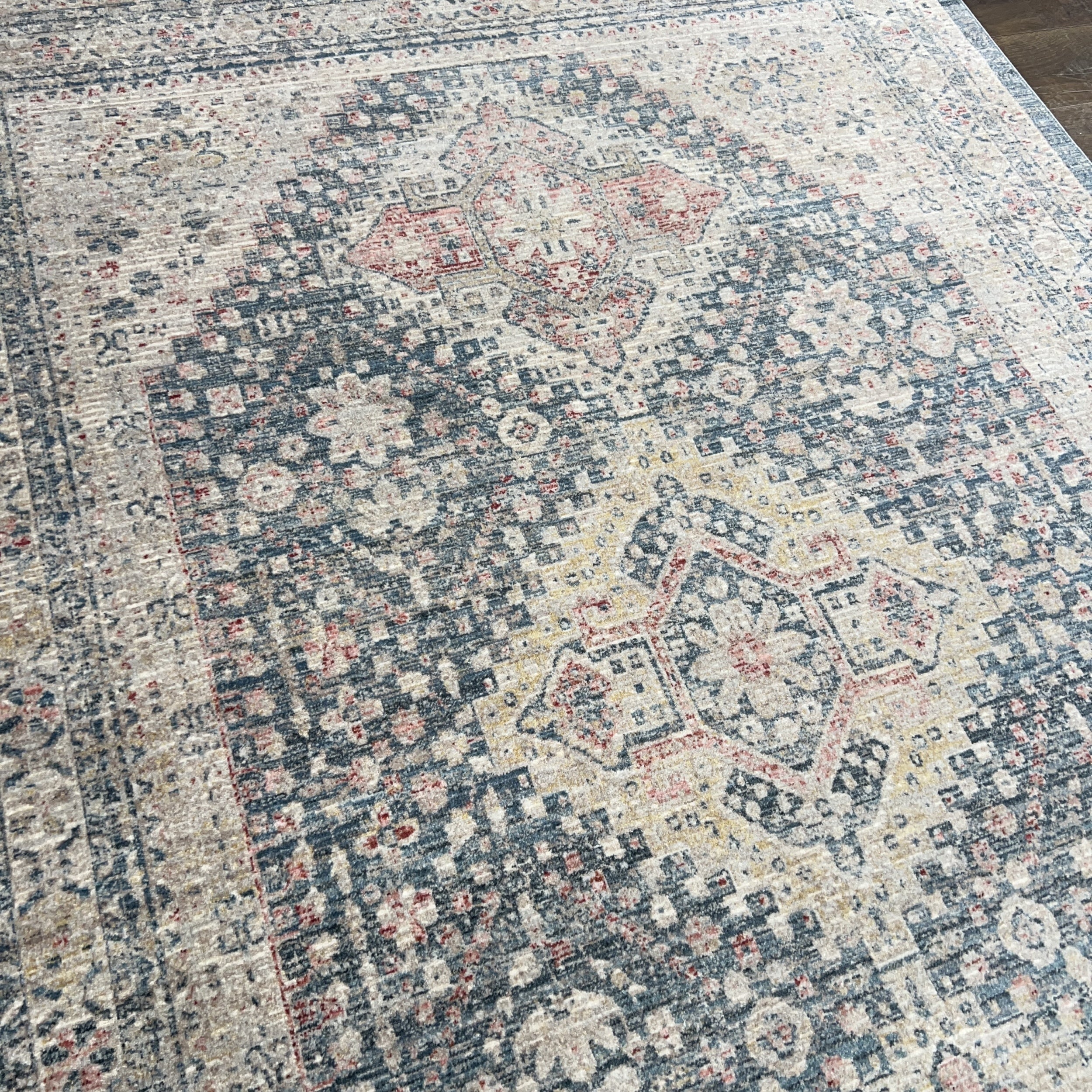 Unicasso Vintage Blue Diamond Trellis Area Rug with Soft Short Pile
