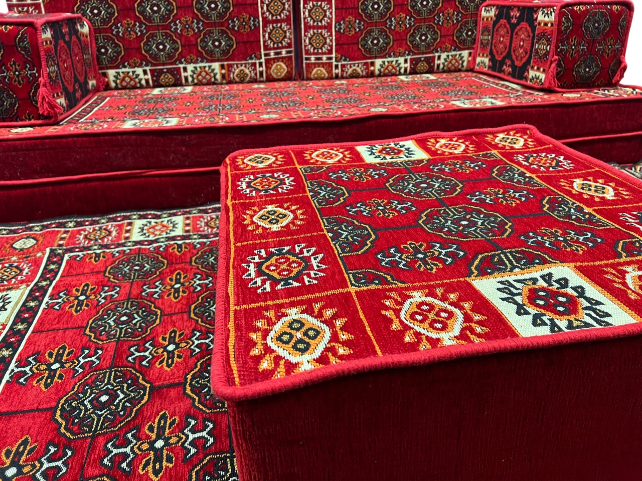 Red Loveseat Sofa Set, Bukhara Floor Seating Sectional Modular Couch Set