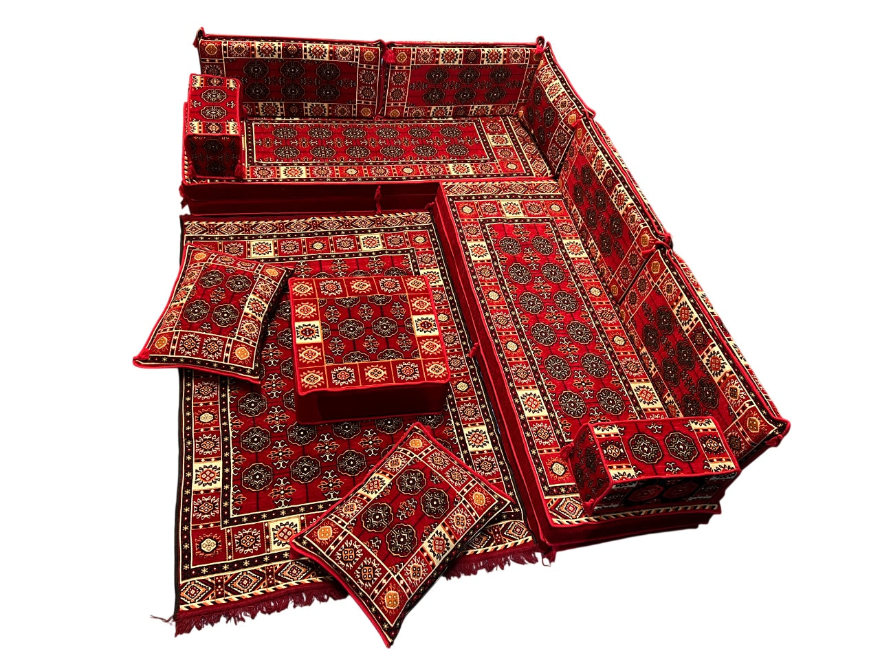 Red L-Shaped Sofa Set, Bukhara Floor Seating Sectional Modular Couch Set (Copy)