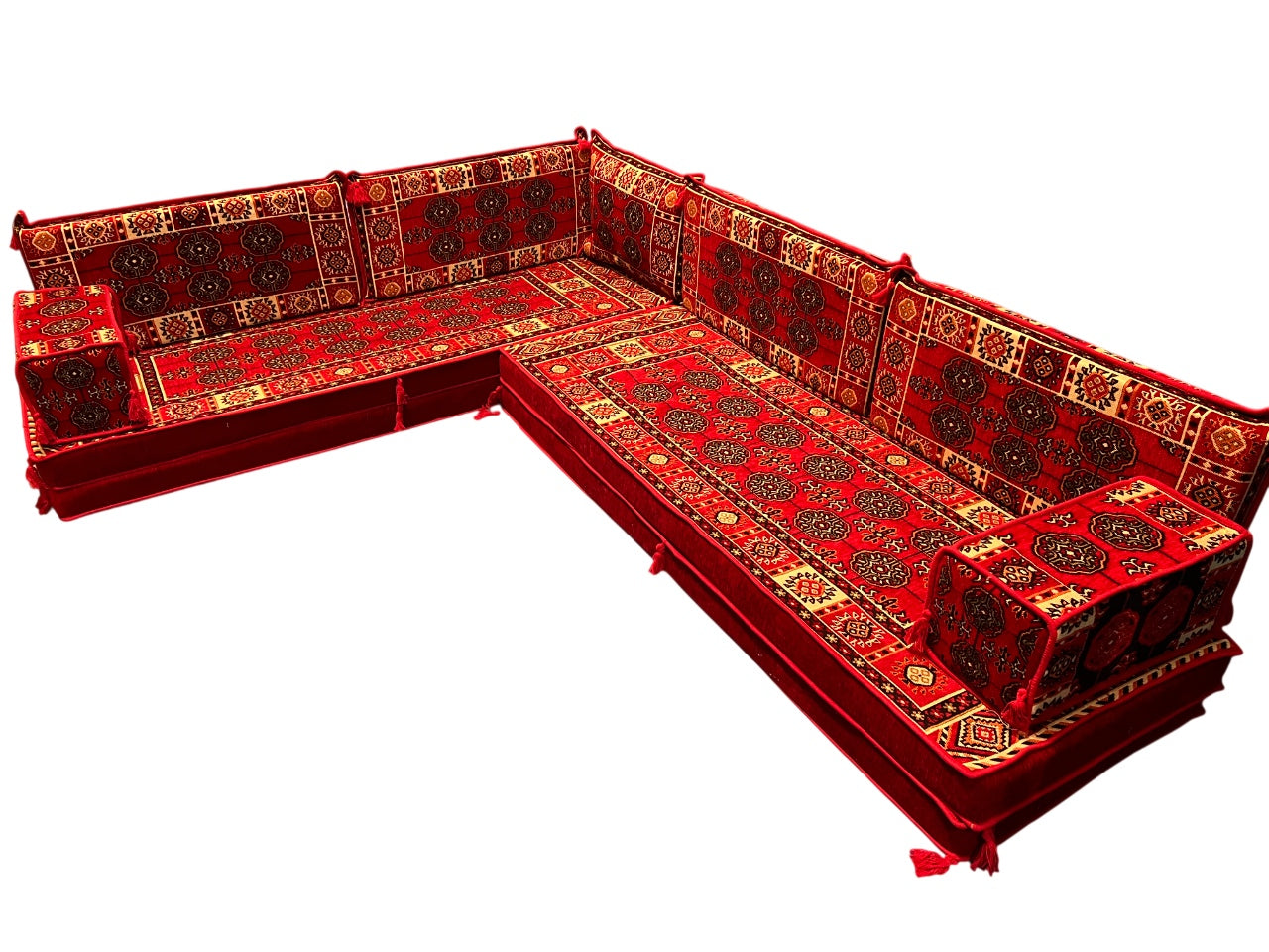 Red L-Shaped Sofa Set, Bukhara Floor Seating Sectional Modular Couch Set (Copy)