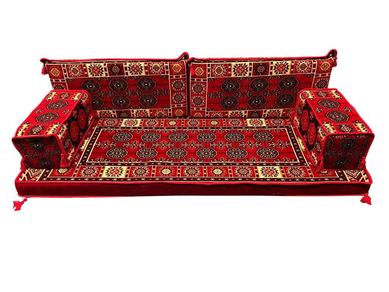 Red Loveseat Sofa Set, Bukhara Floor Seating Sectional Modular Couch Set