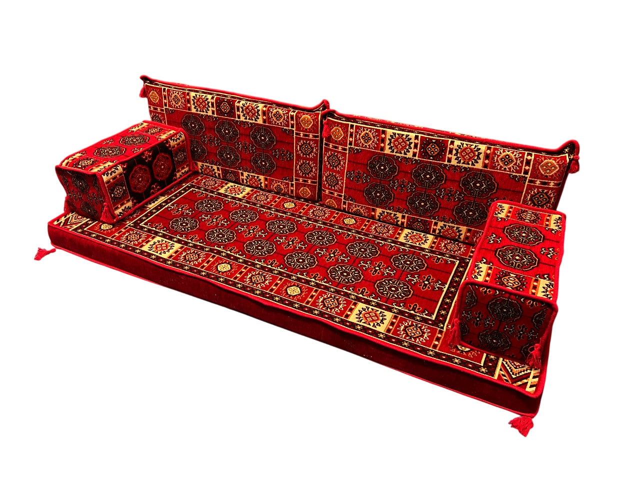 Red Loveseat Sofa Set, Bukhara Floor Seating Sectional Modular Couch Set
