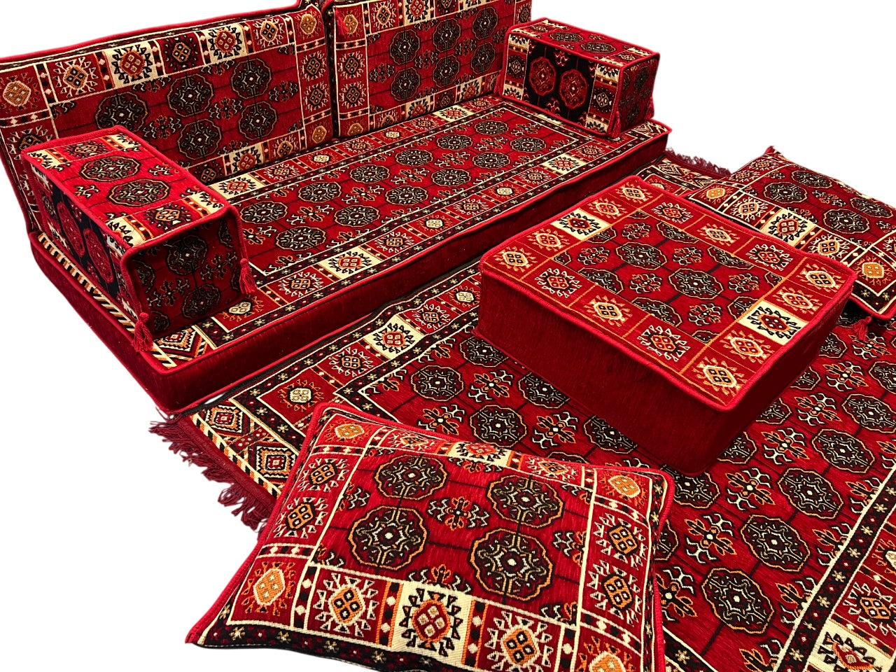 Red Loveseat Sofa Set, Bukhara Floor Seating Sectional Modular Couch Set