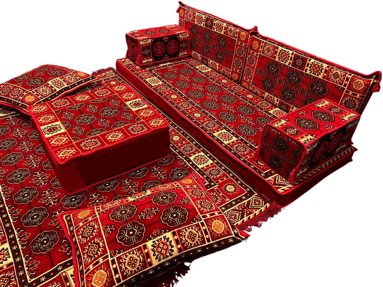 Red Loveseat Sofa Set, Bukhara Floor Seating Sectional Modular Couch Set