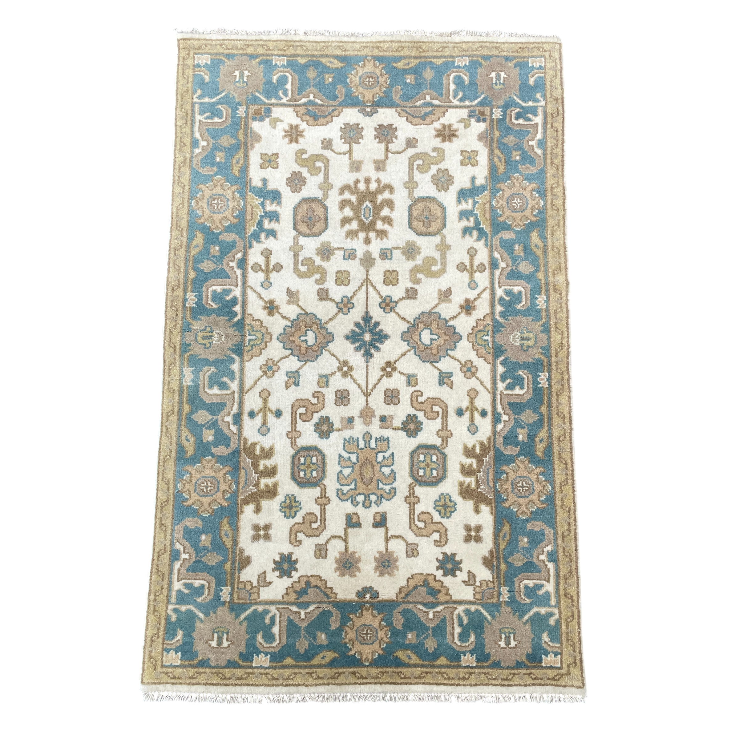 Hand-knotted Wool Rug 4'x6'6", Soft Teal Traditional Oushak Area Rug