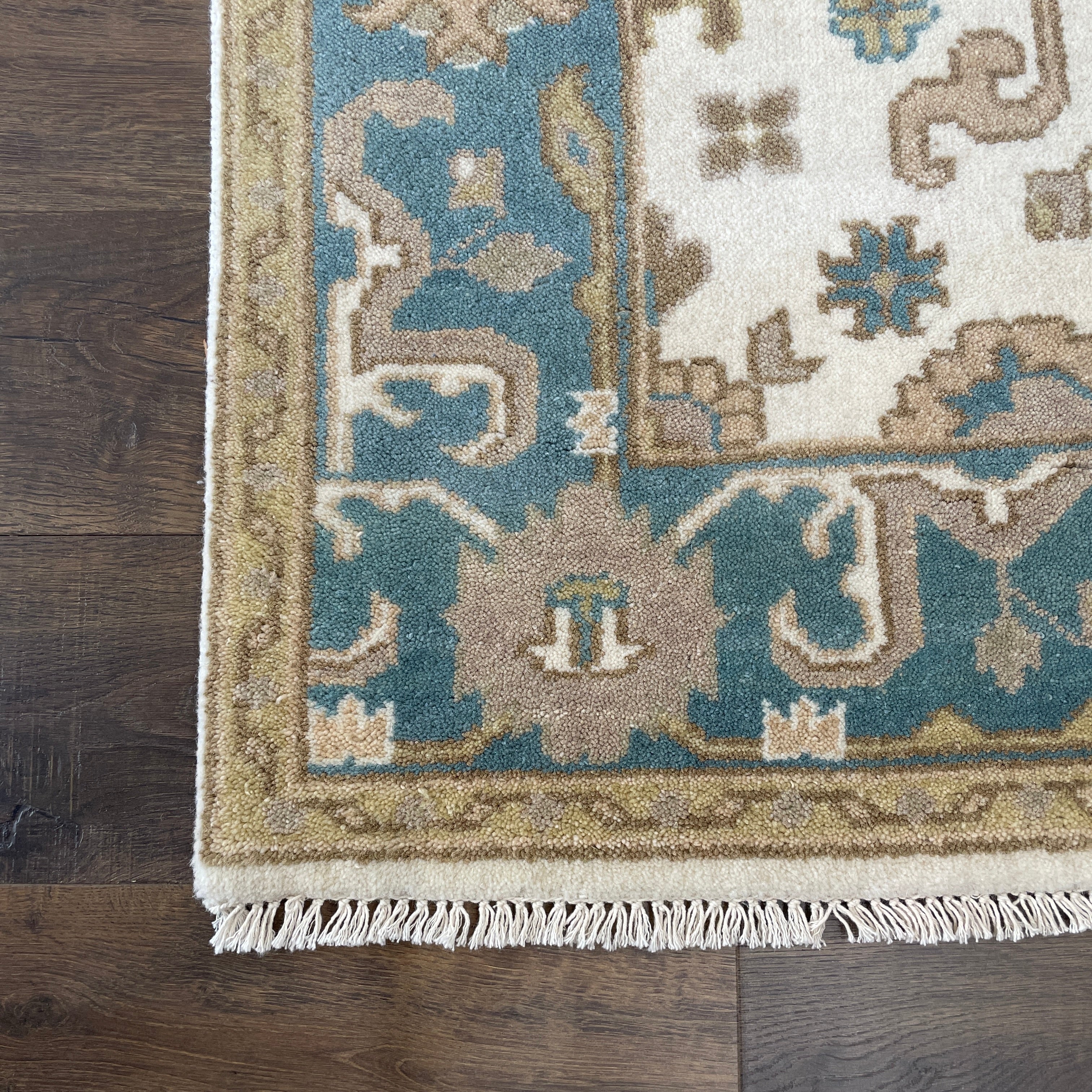 Hand-knotted Wool Rug 4'x6'6", Soft Teal Traditional Oushak Area Rug