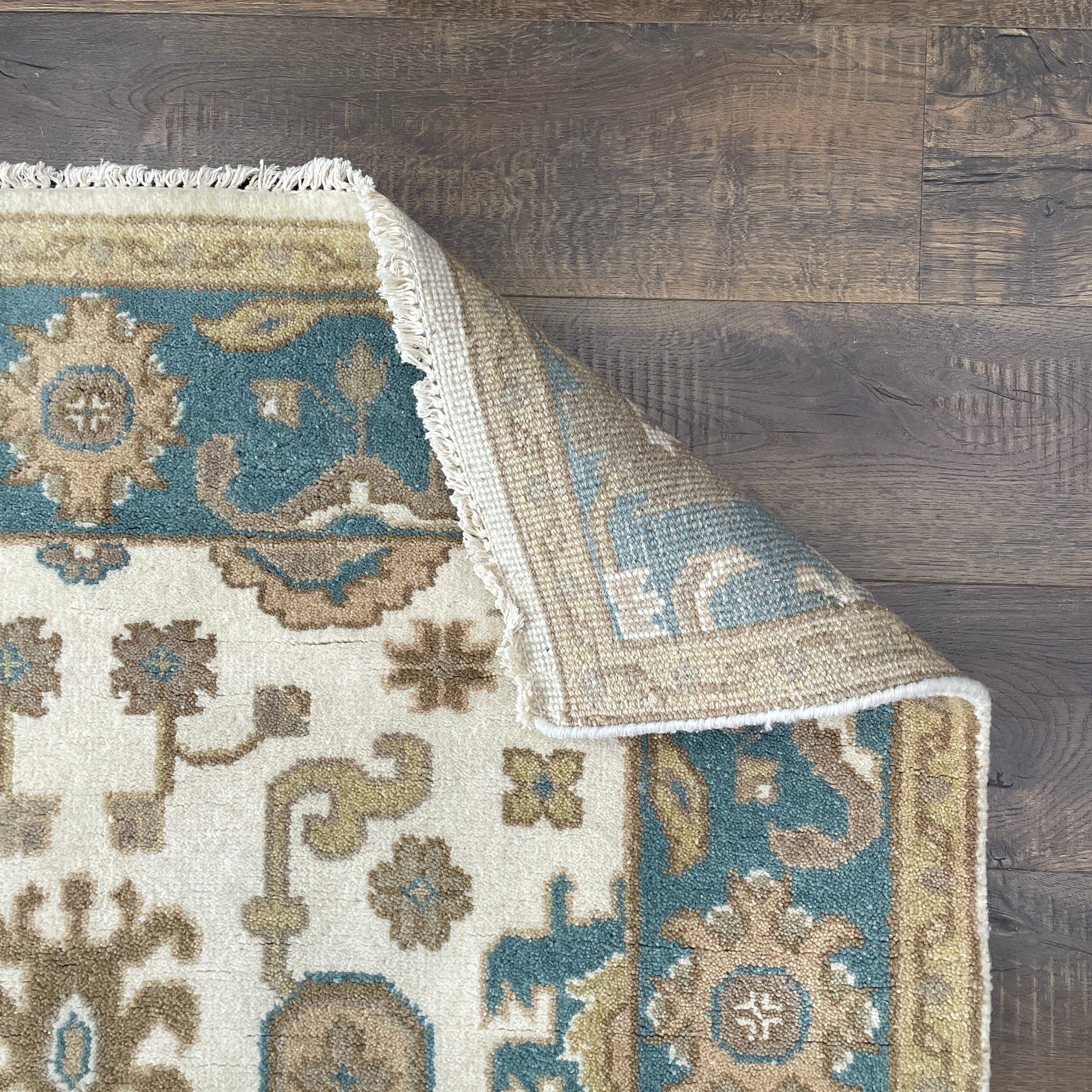 Hand-knotted Wool Rug 4'x6'6", Soft Teal Traditional Oushak Area Rug
