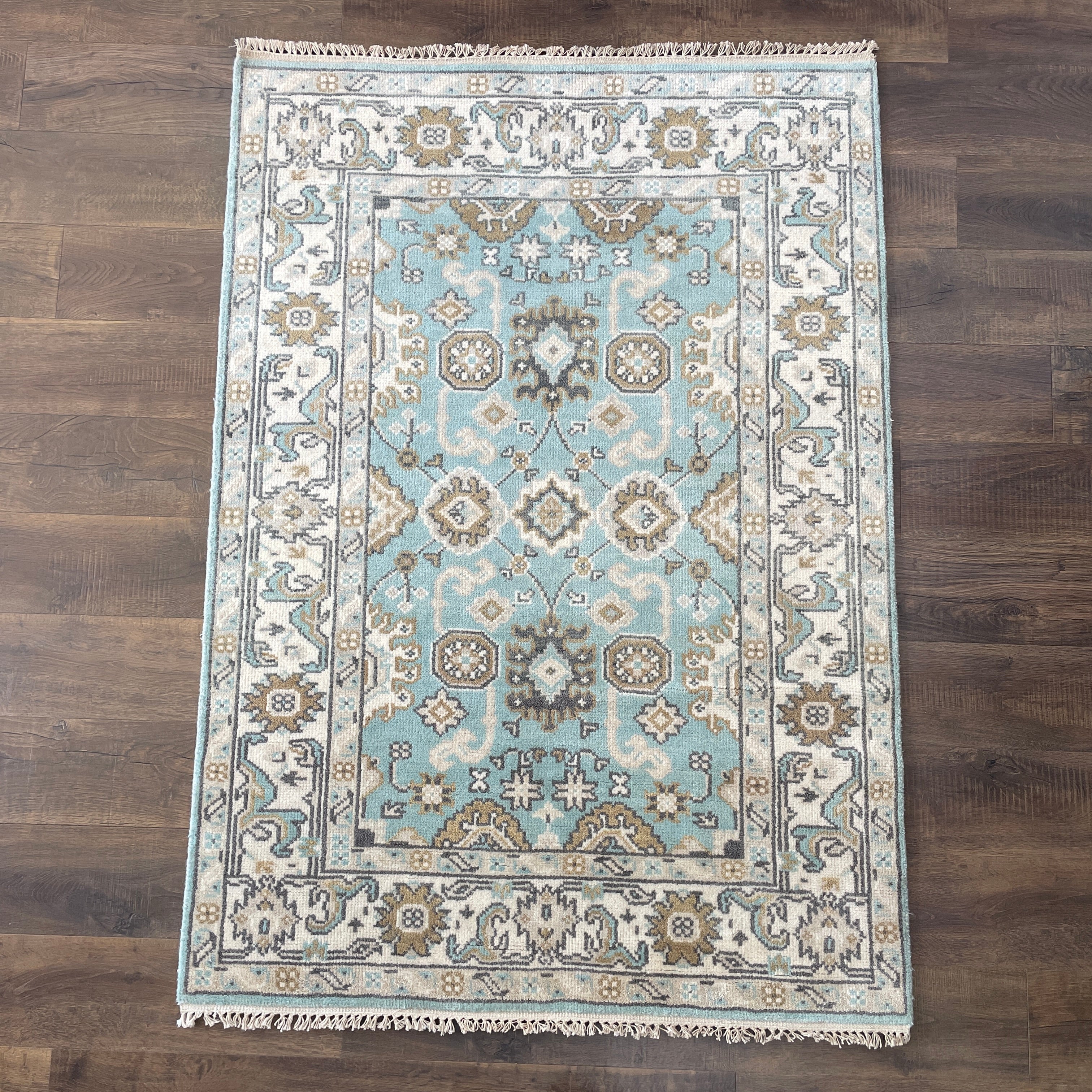 4'3"x6' Hand Knotted Wool Rug, Light Blue Oushak Rug, Pastel Traditional Area Rug