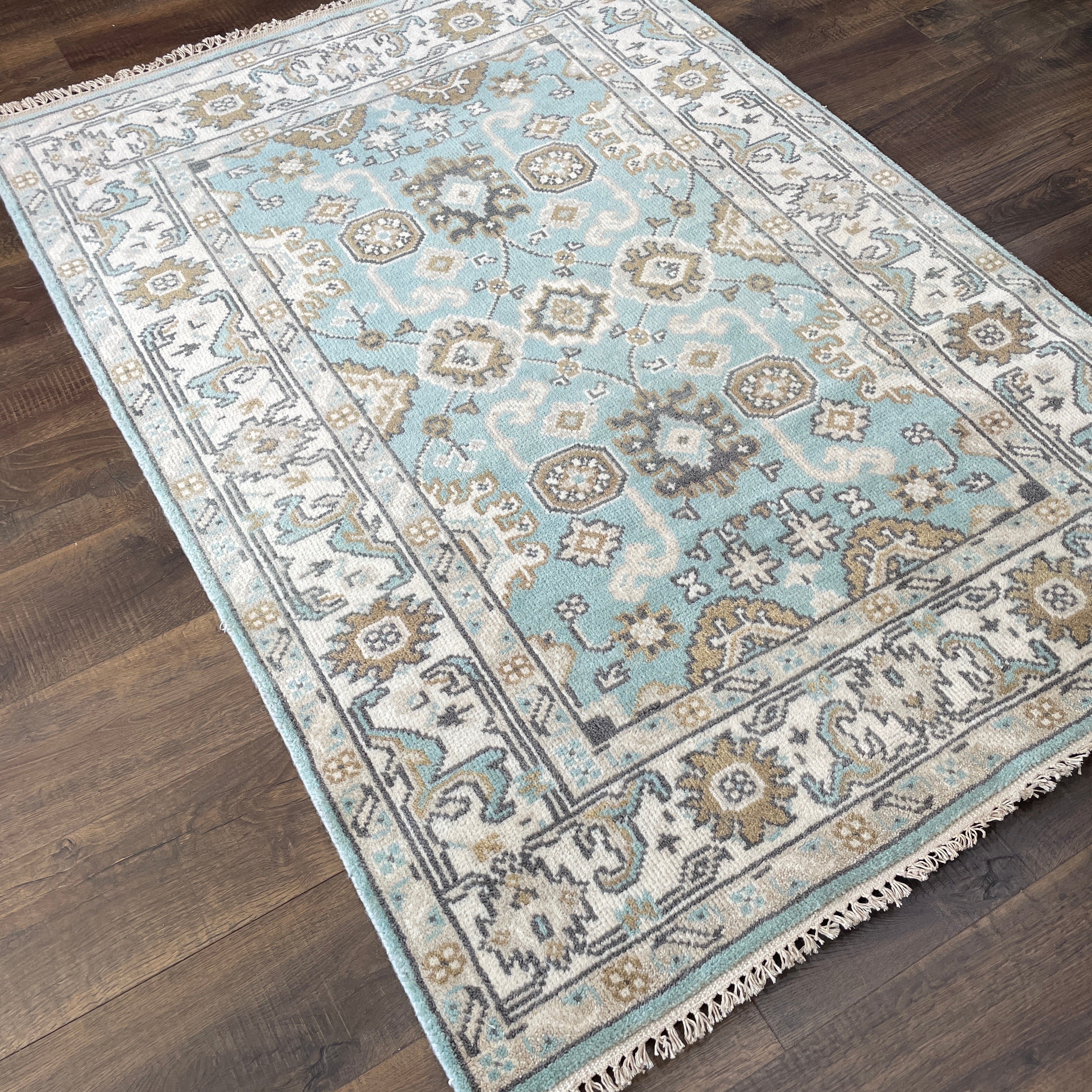 4'3"x6' Hand Knotted Wool Rug, Light Blue Oushak Rug, Pastel Traditional Area Rug