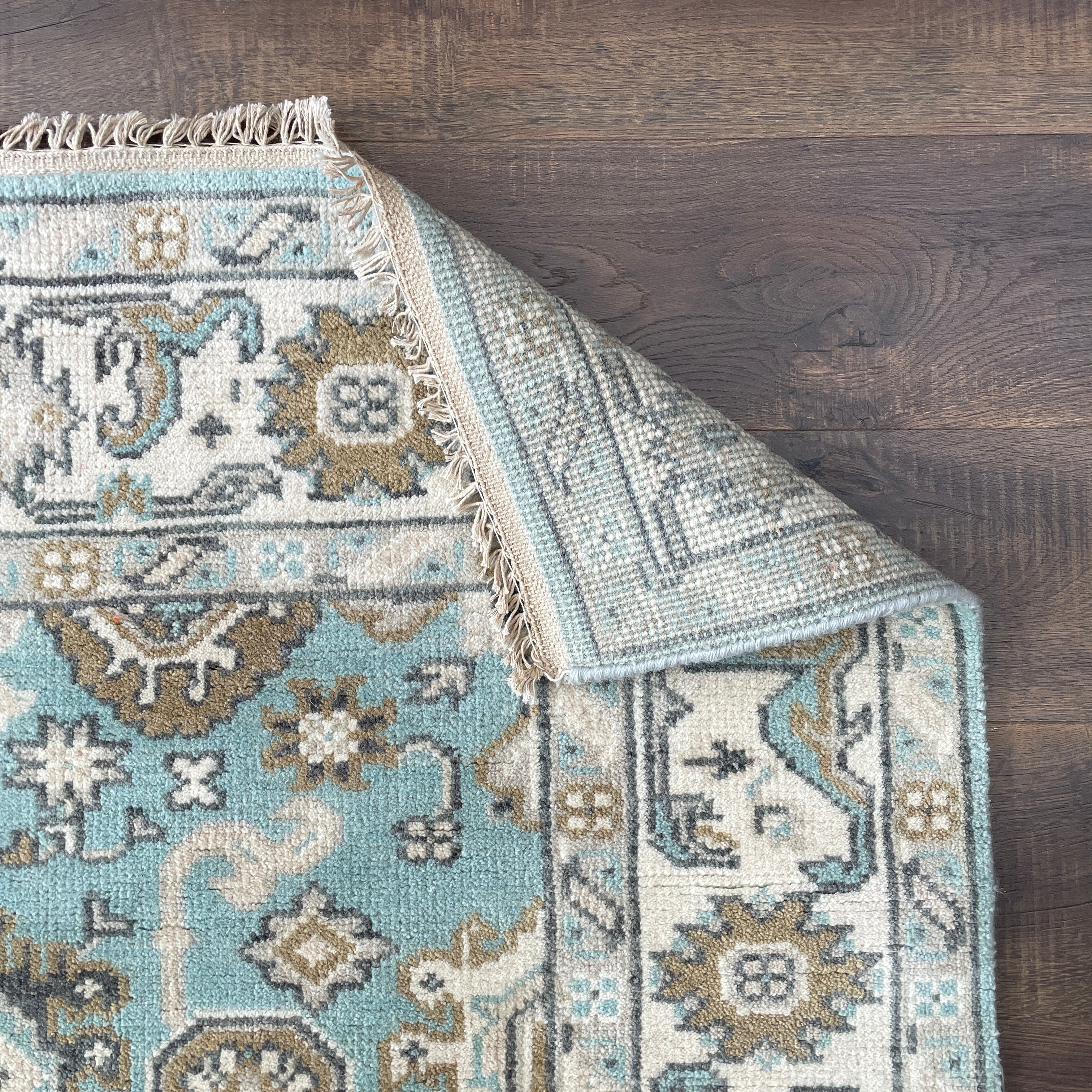 4'3"x6' Hand Knotted Wool Rug, Light Blue Oushak Rug, Pastel Traditional Area Rug
