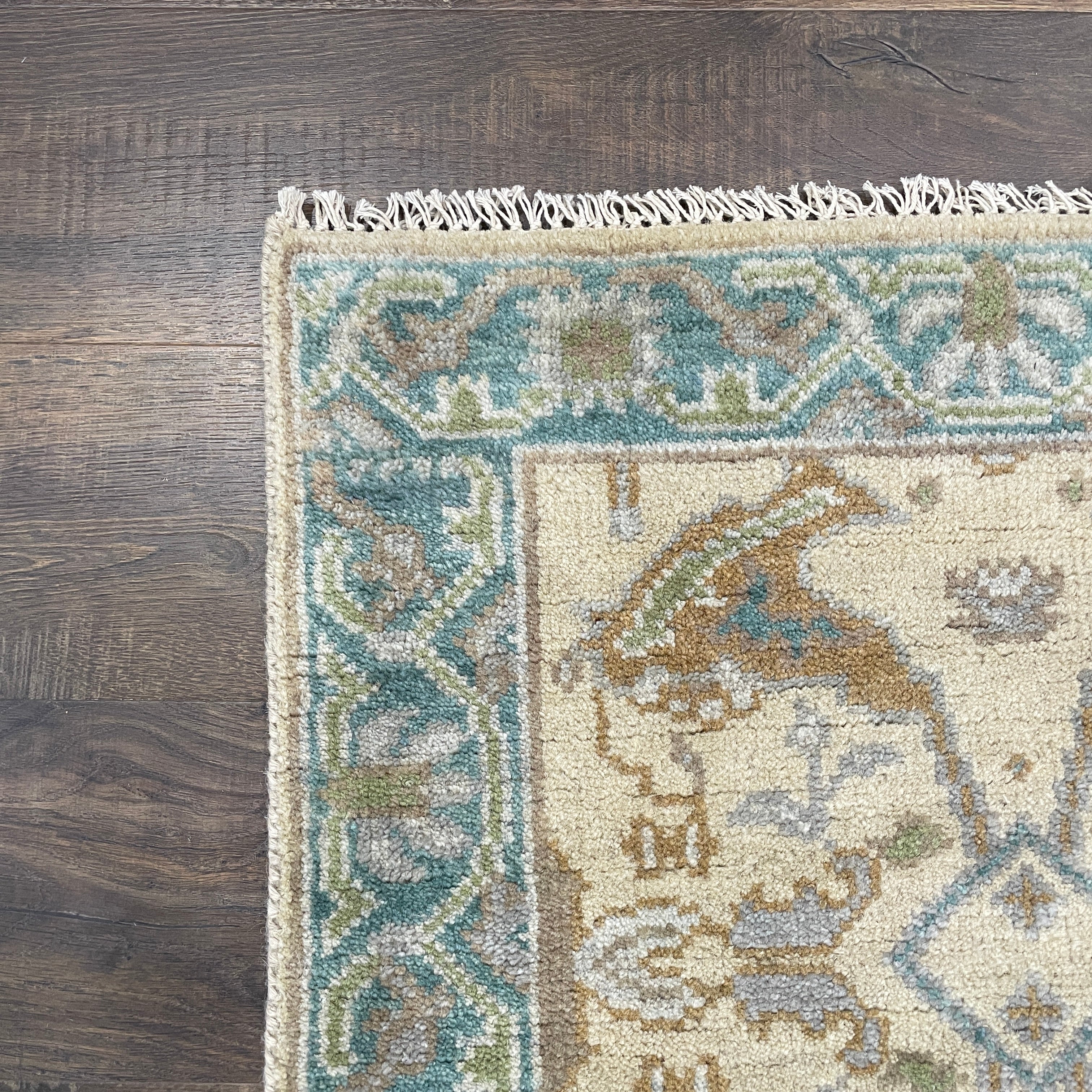 Vintage Turkish Oushak Runner Rug 2'6"x10' – Hand Knotted Wool Hallway Rug, Light Blue & Ivory Long Runner