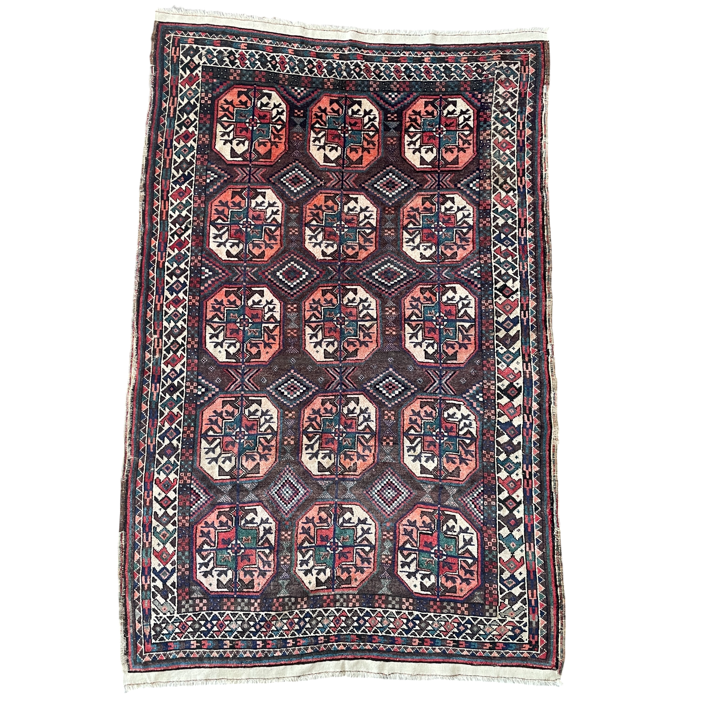 4'3"x7' Hand-knotted Wool Rug | Vintage Style Tribal Geometric Area Rug