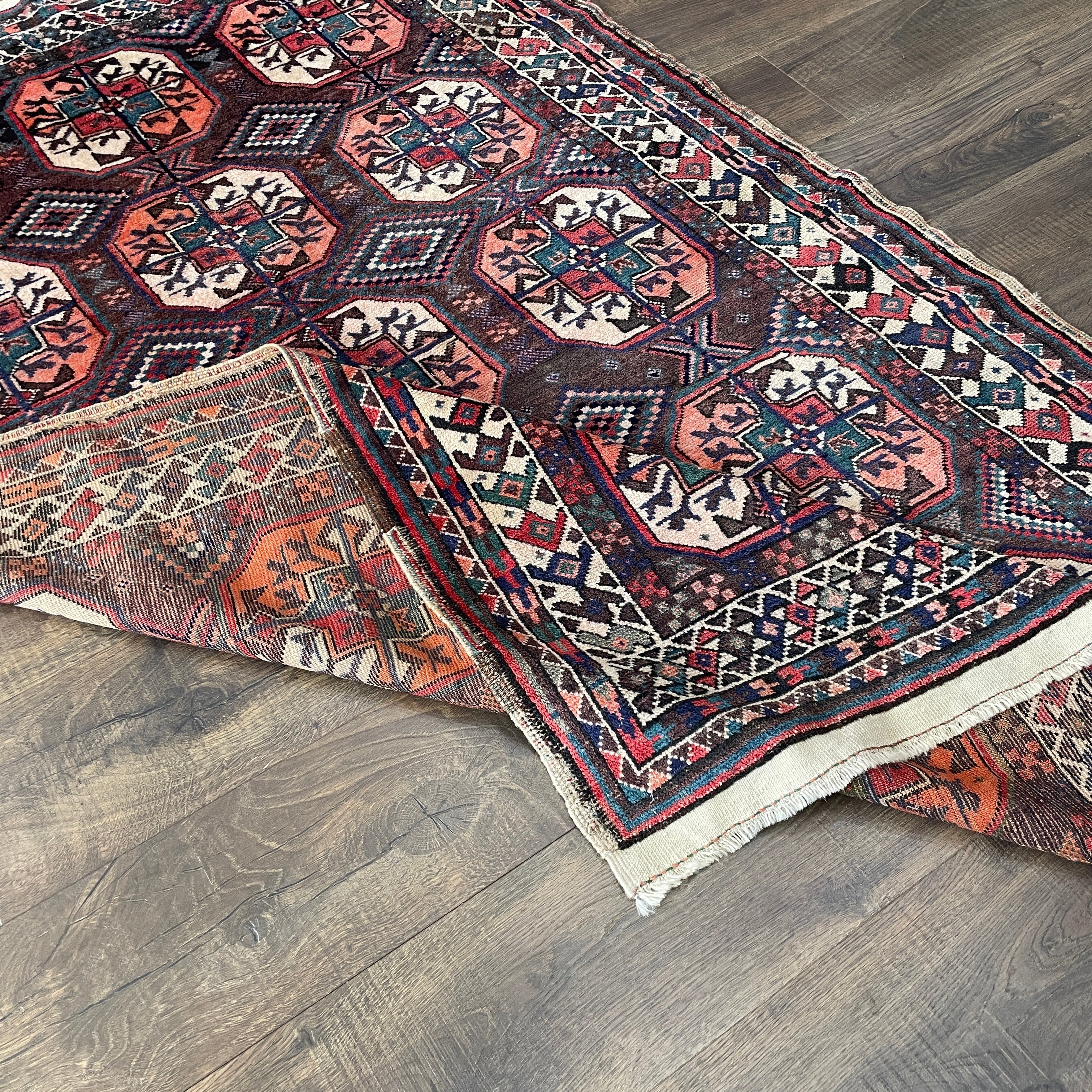 4'3"x7' Hand-knotted Wool Rug | Vintage Style Tribal Geometric Area Rug