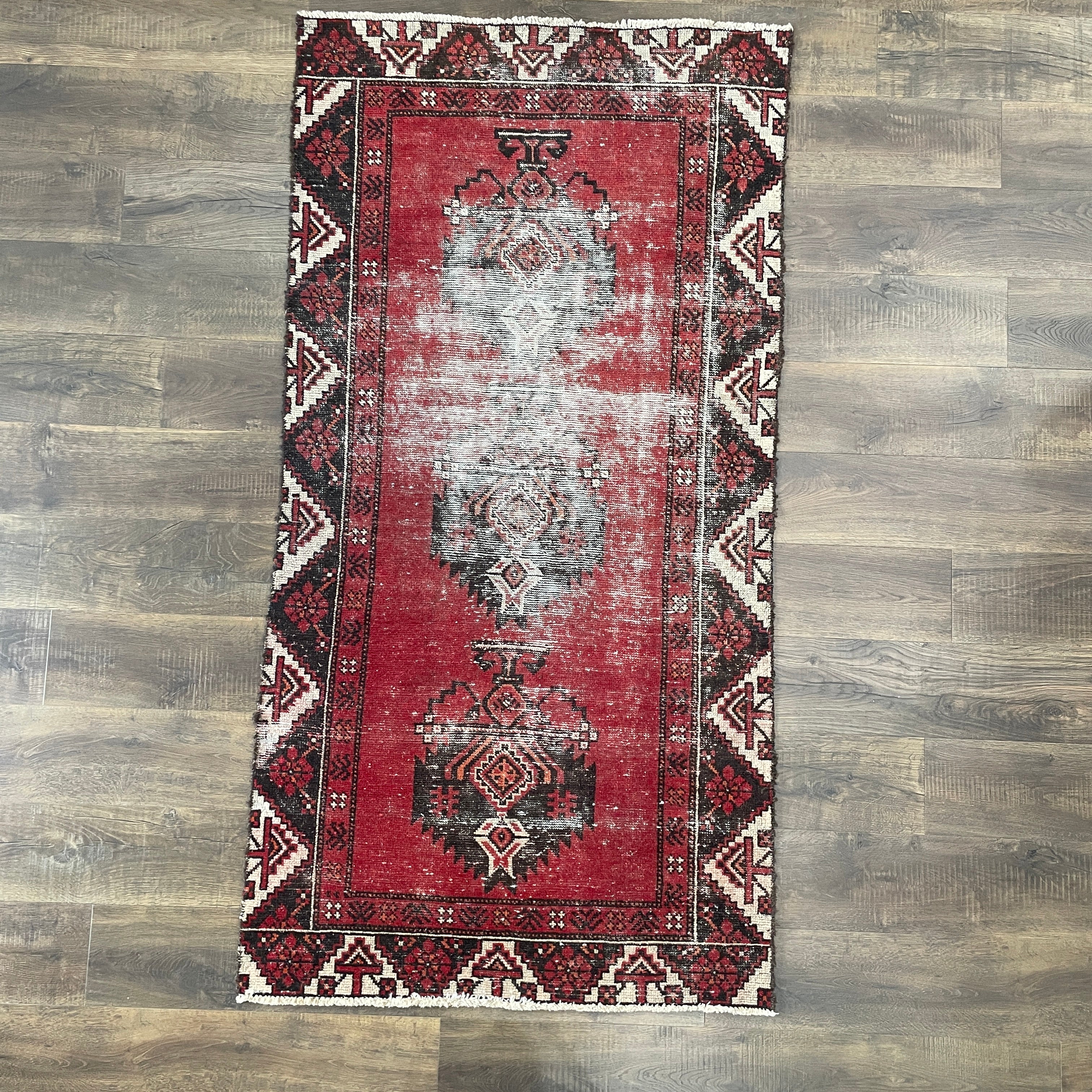 Vintage Hand Knotted Wool Rug 3'5"x6'8" | Red Turkish Runner Rug | Handmade Hallway Runner
