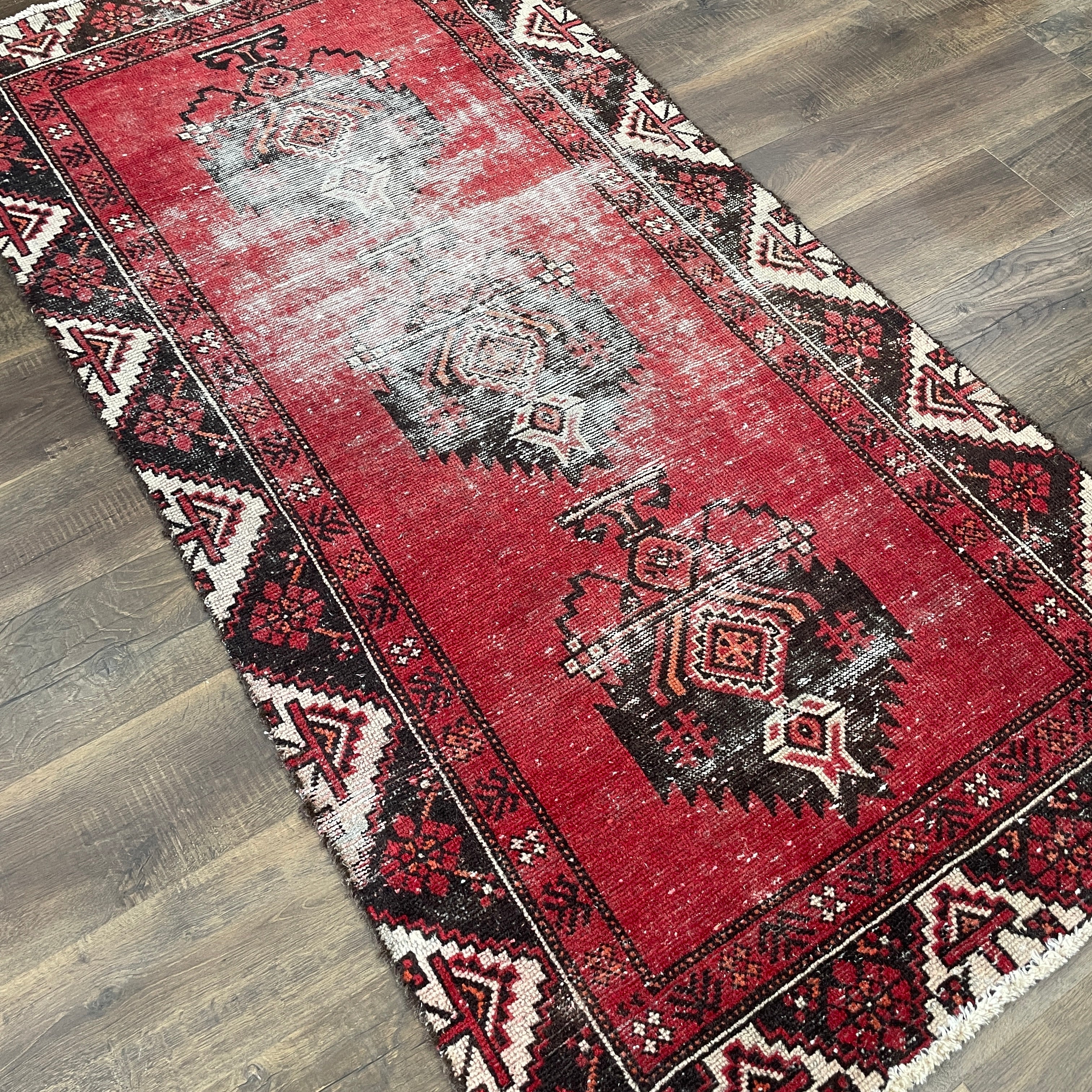 Vintage Hand Knotted Wool Rug 3'5"x6'8" | Red Turkish Runner Rug | Handmade Hallway Runner