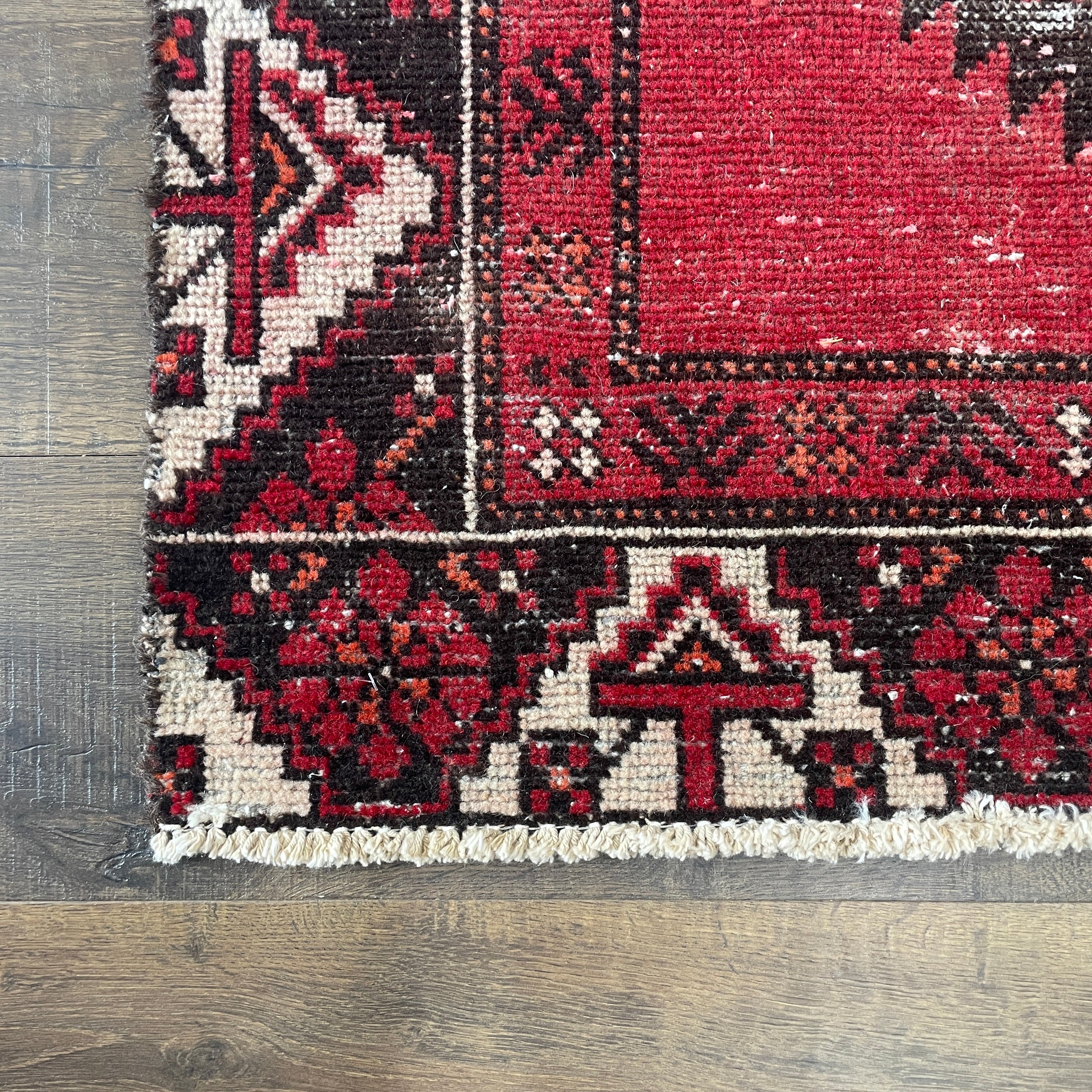 Vintage Hand Knotted Wool Rug 3'5"x6'8" | Red Turkish Runner Rug | Handmade Hallway Runner