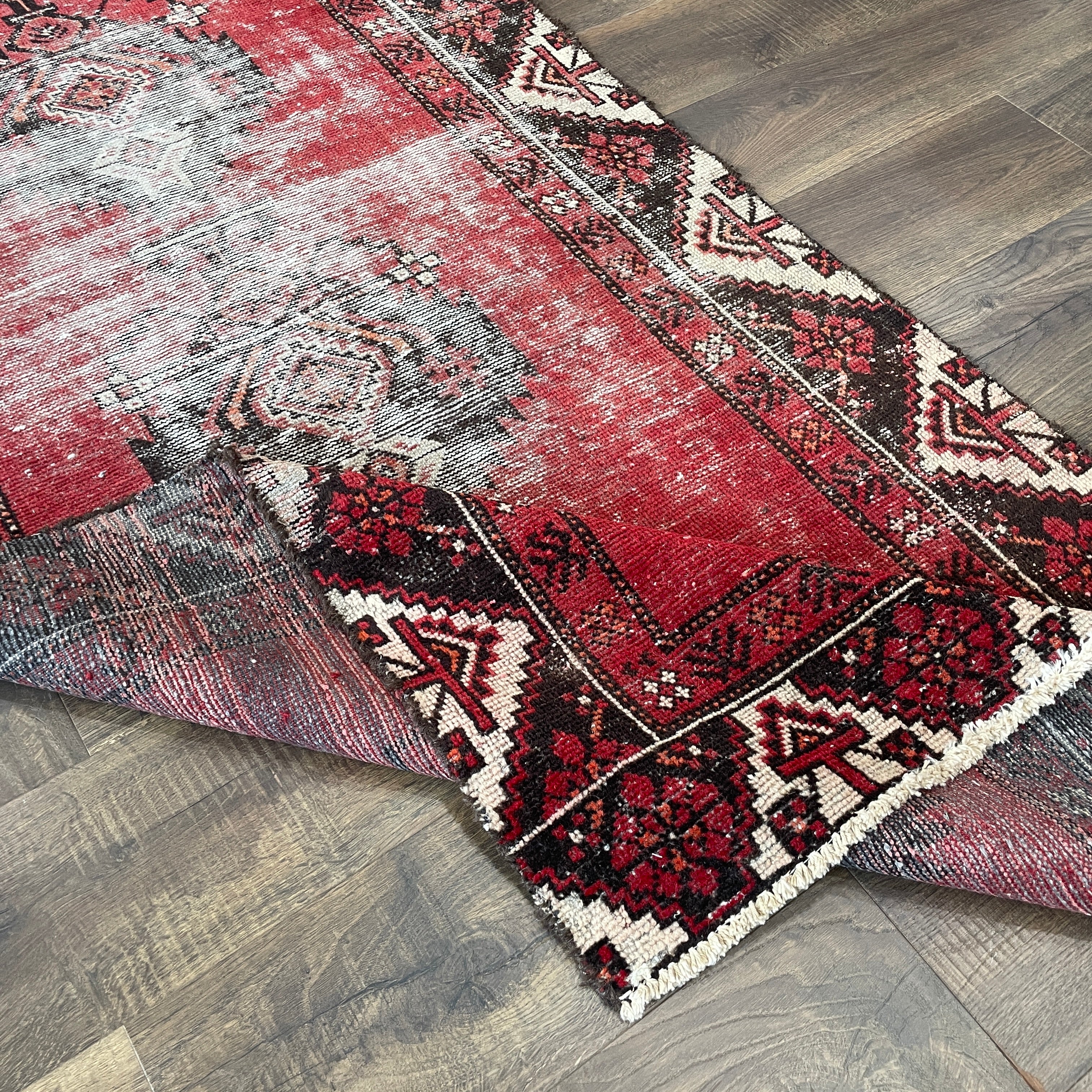Vintage Hand Knotted Wool Rug 3'5"x6'8" | Red Turkish Runner Rug | Handmade Hallway Runner