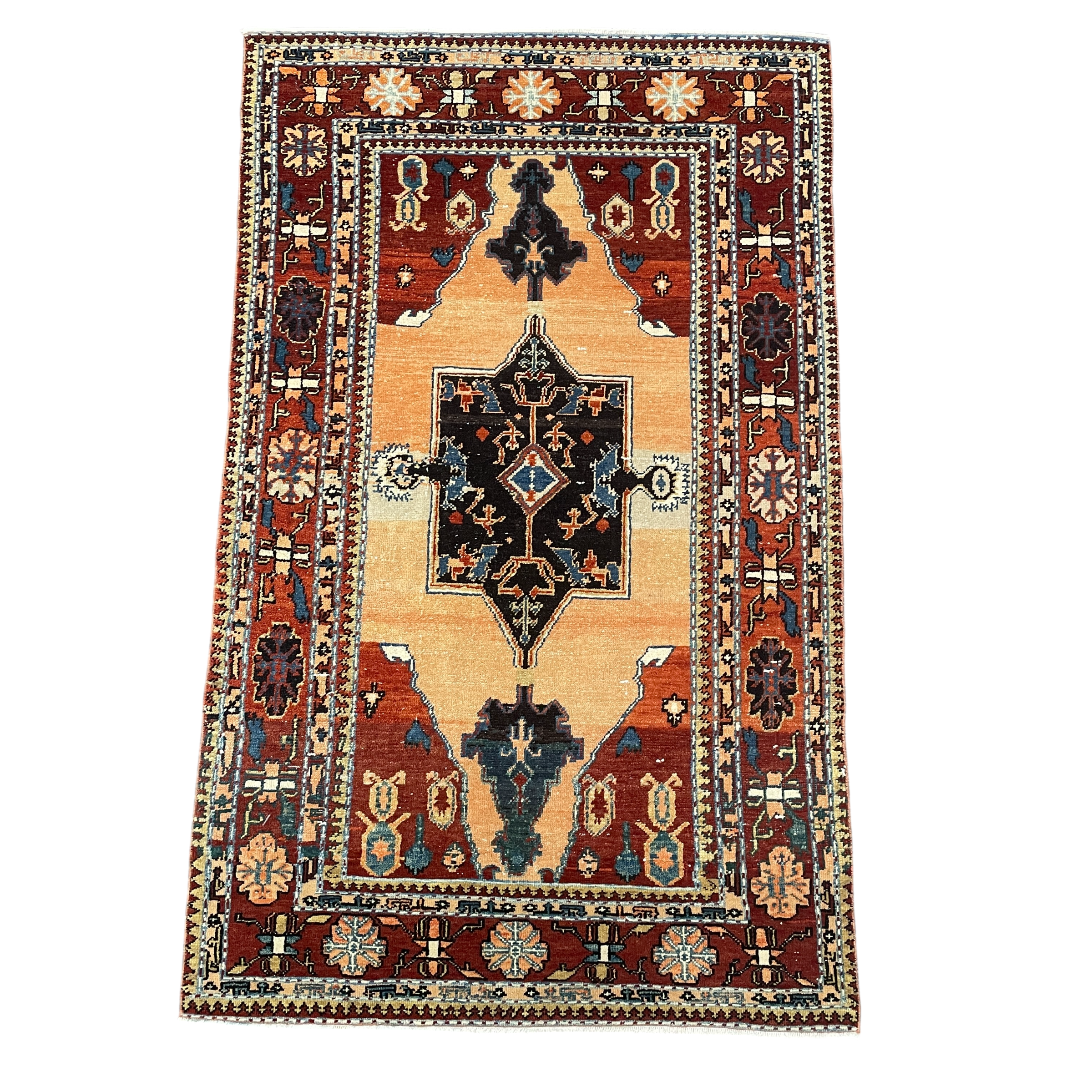 Hand-Knotted Wool Tribal Area Rug 3'8" x 6' – Vintage Caucasian Persian Style Rust & Terracotta Accent Rug