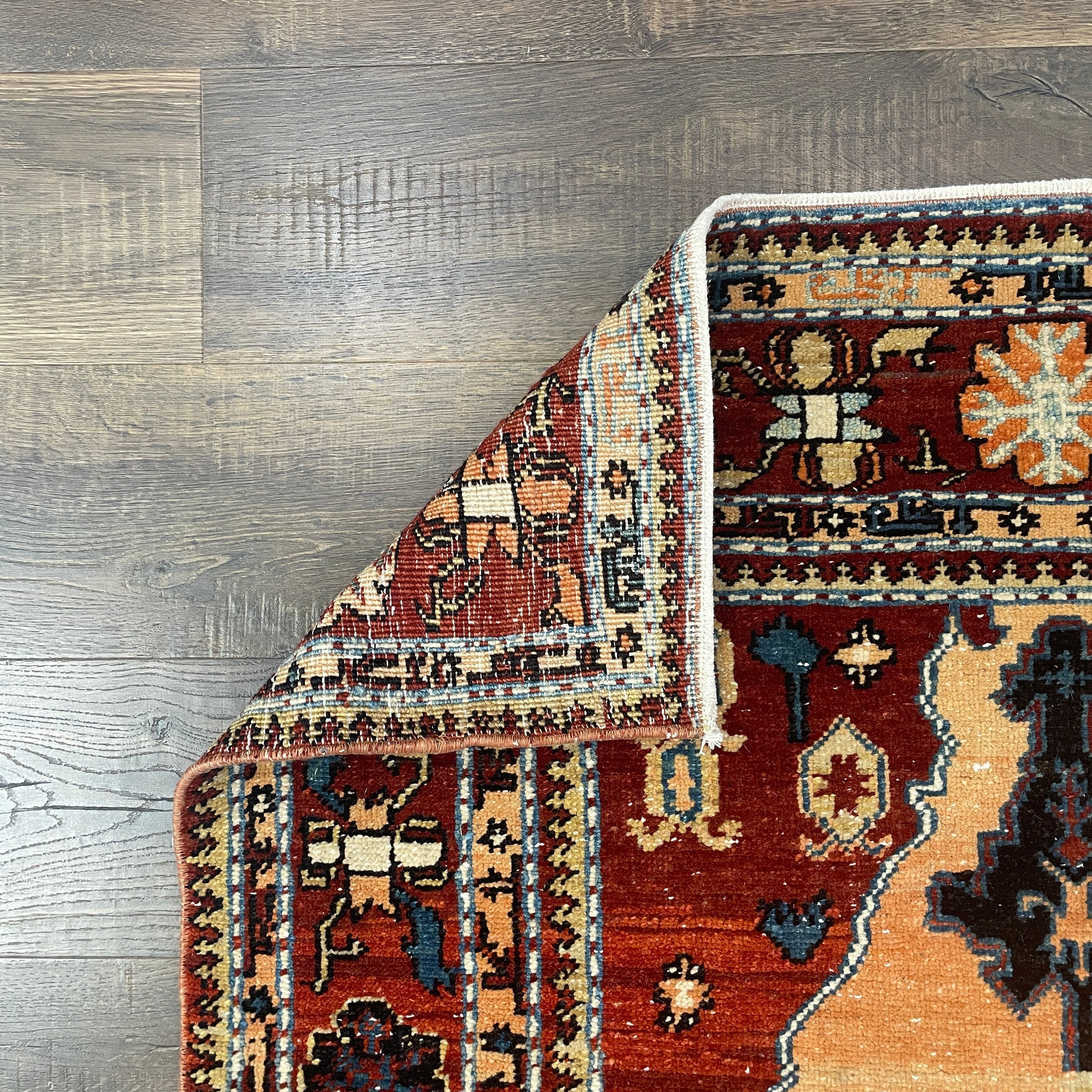 Hand-Knotted Wool Tribal Area Rug 3'8" x 6' – Vintage Caucasian Persian Style Rust & Terracotta Accent Rug