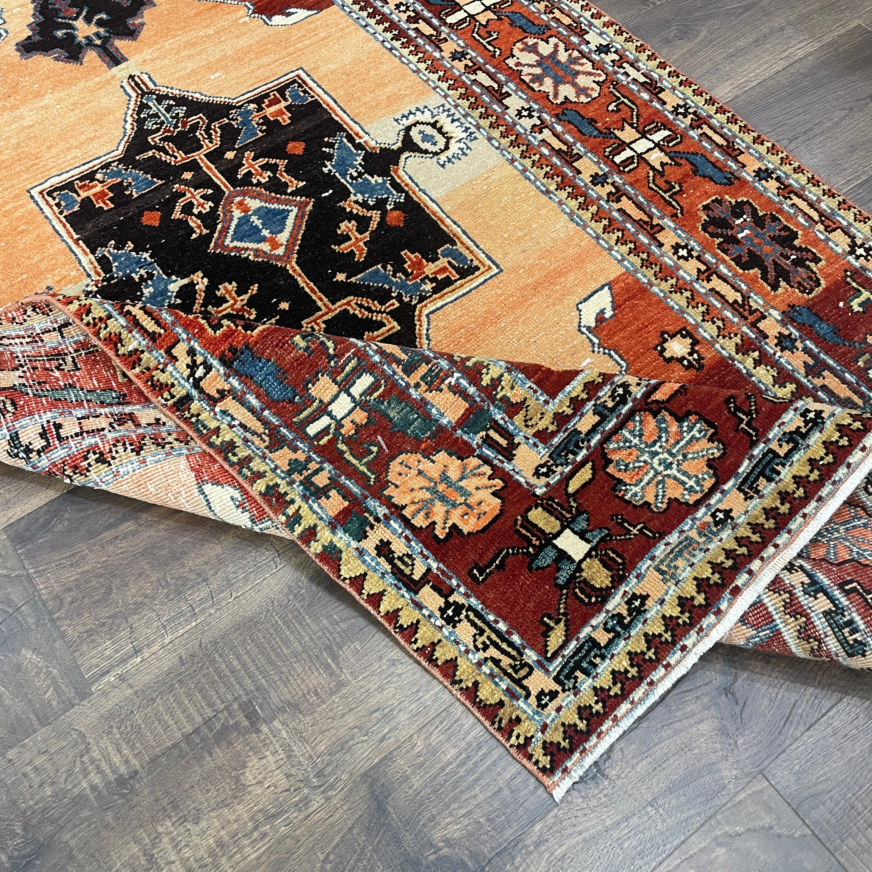 Hand-Knotted Wool Tribal Area Rug 3'8" x 6' – Vintage Caucasian Persian Style Rust & Terracotta Accent Rug