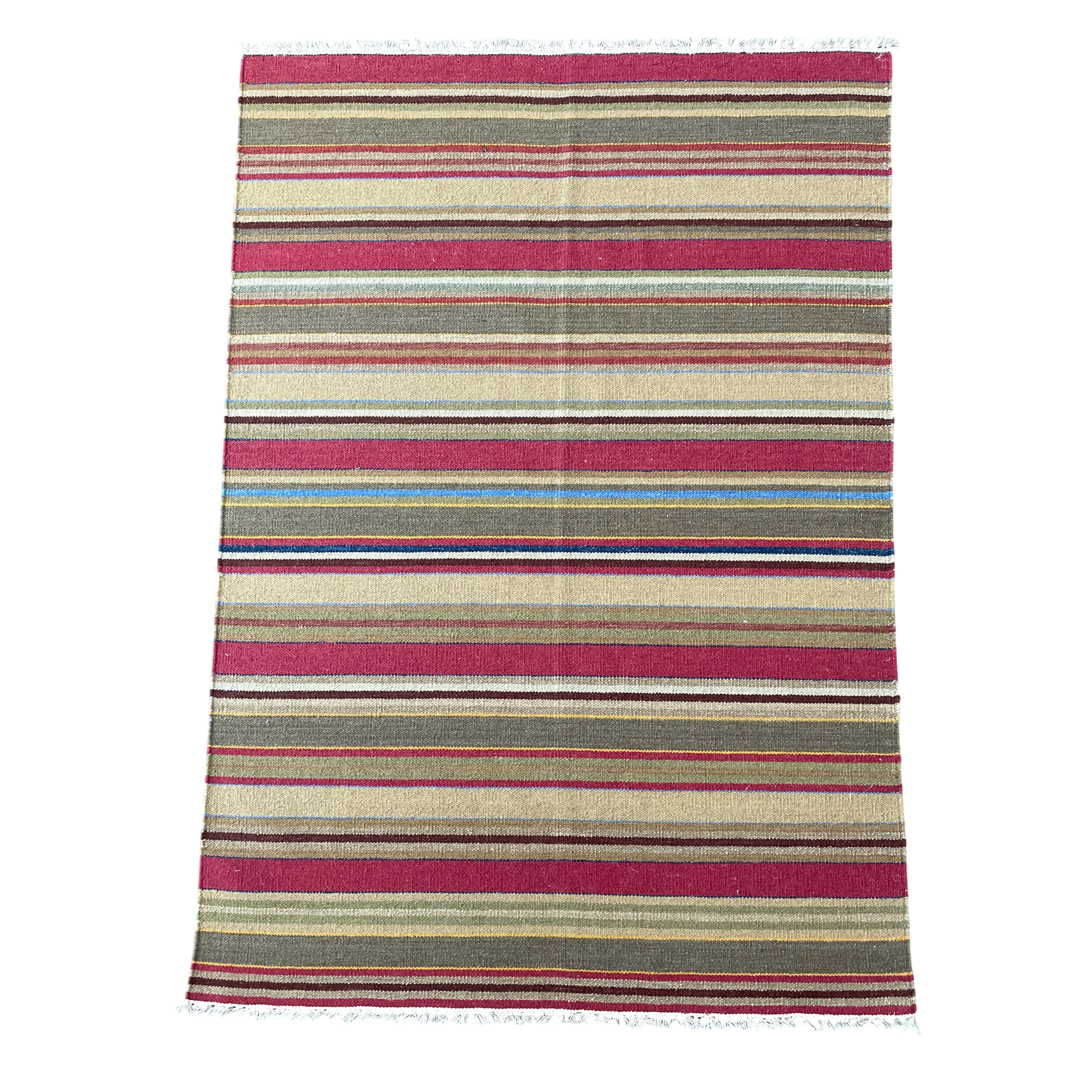 4'x6' Hand-Knotted Wool Kilim Rug | Colorful Striped Flatweave Area Rug