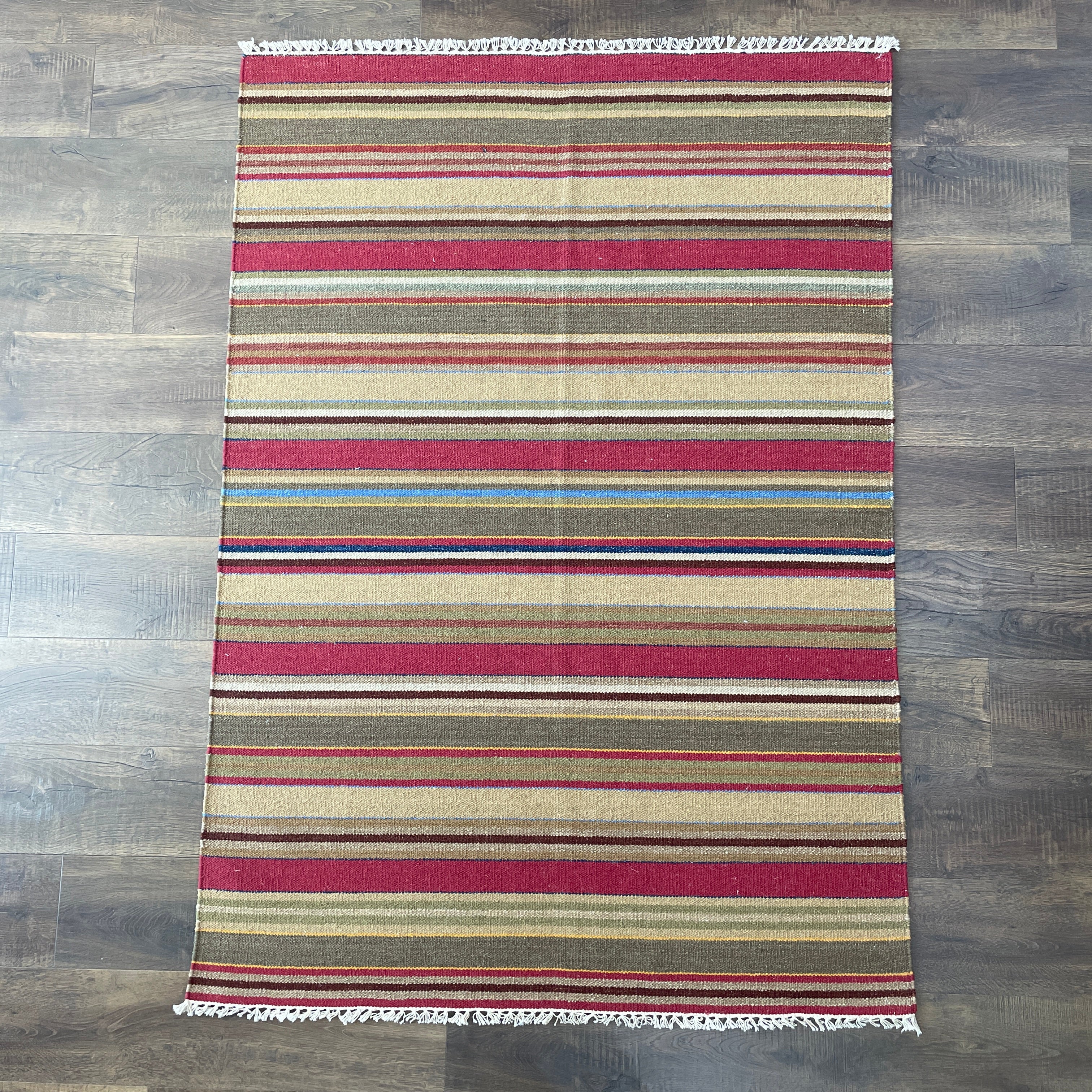 4'x6' Hand-Knotted Wool Kilim Rug | Colorful Striped Flatweave Area Rug