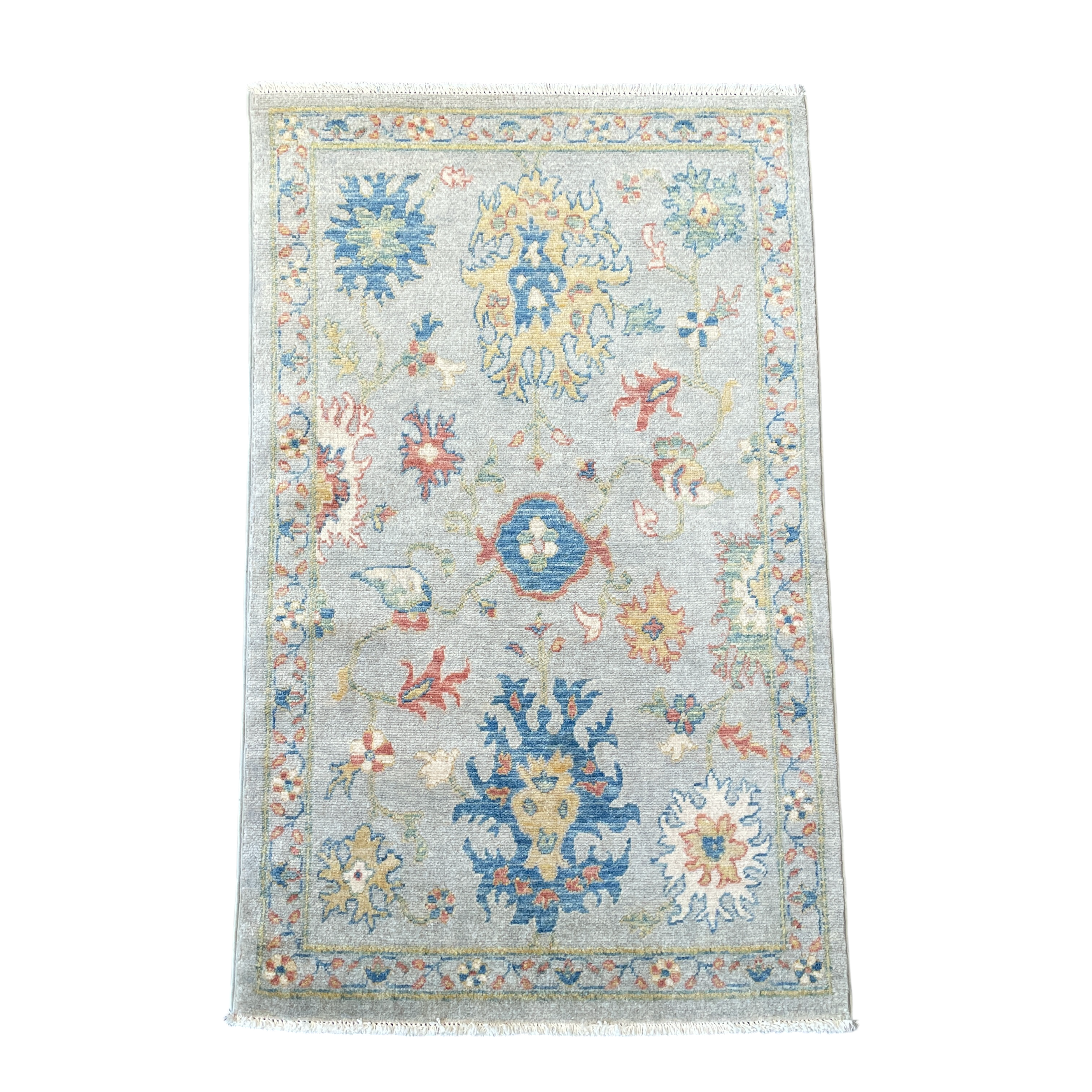 Hand-Spun Vegetable Dye Light Blue Floral Accent Rug, 2'5" x 4'